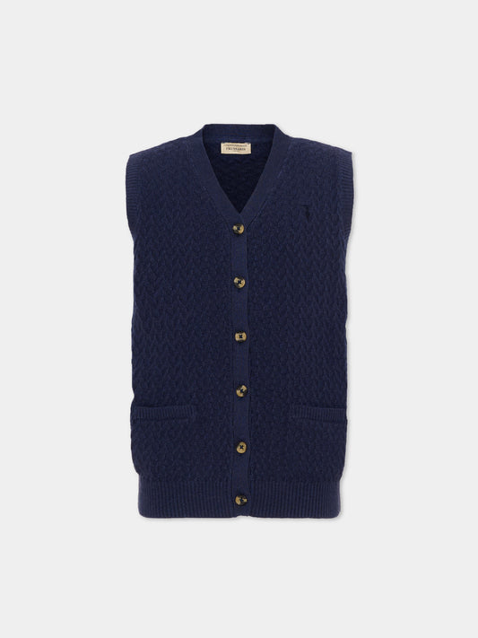 Gilet blu per bambino con logo,Trussardi Junior,TIA26013GL BLUE_NAVAL BLUE NAVAL