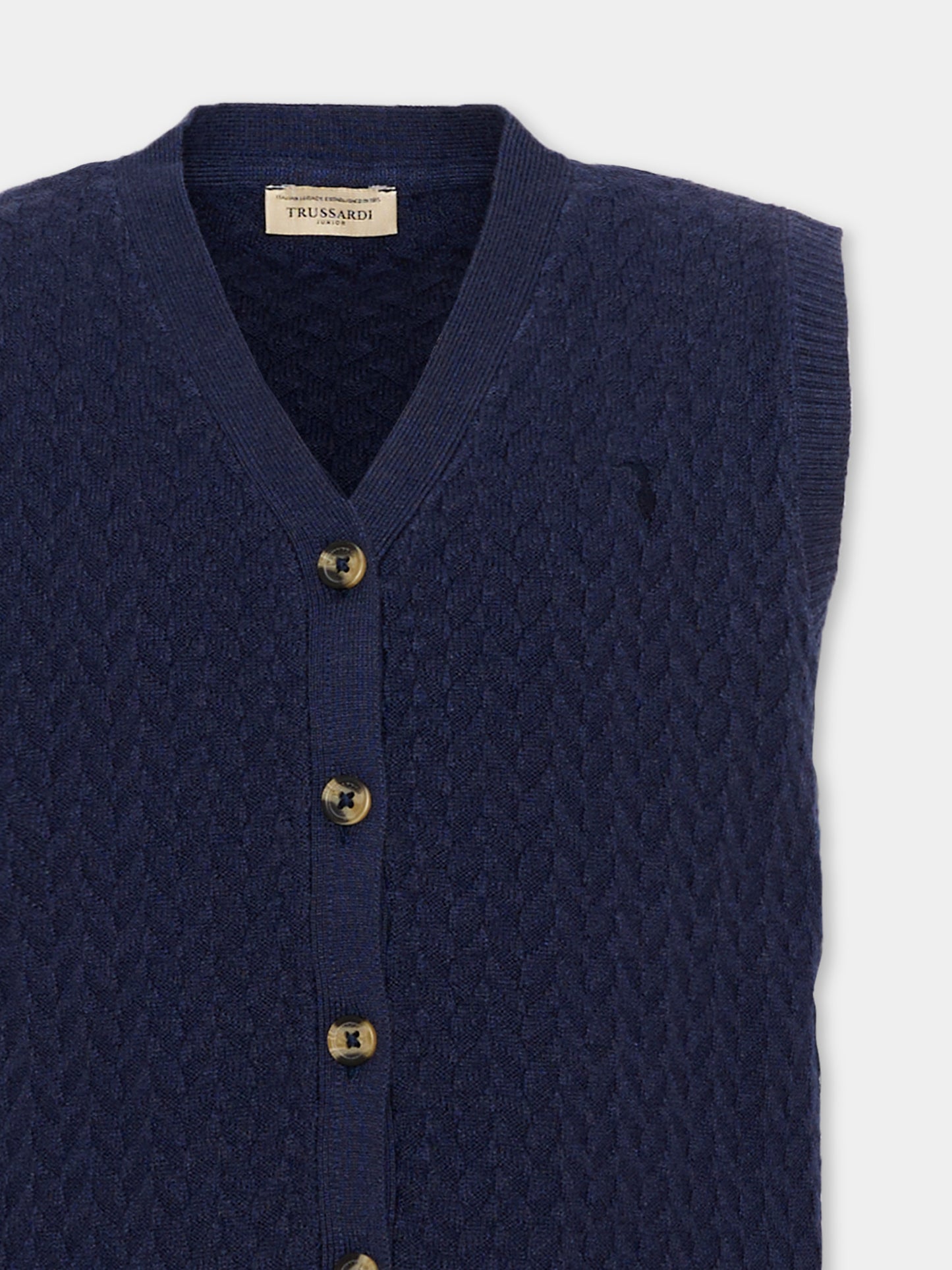 Gilet blu per bambino con logo,Trussardi Junior,TIA26013GL BLUE_NAVAL BLUE NAVAL