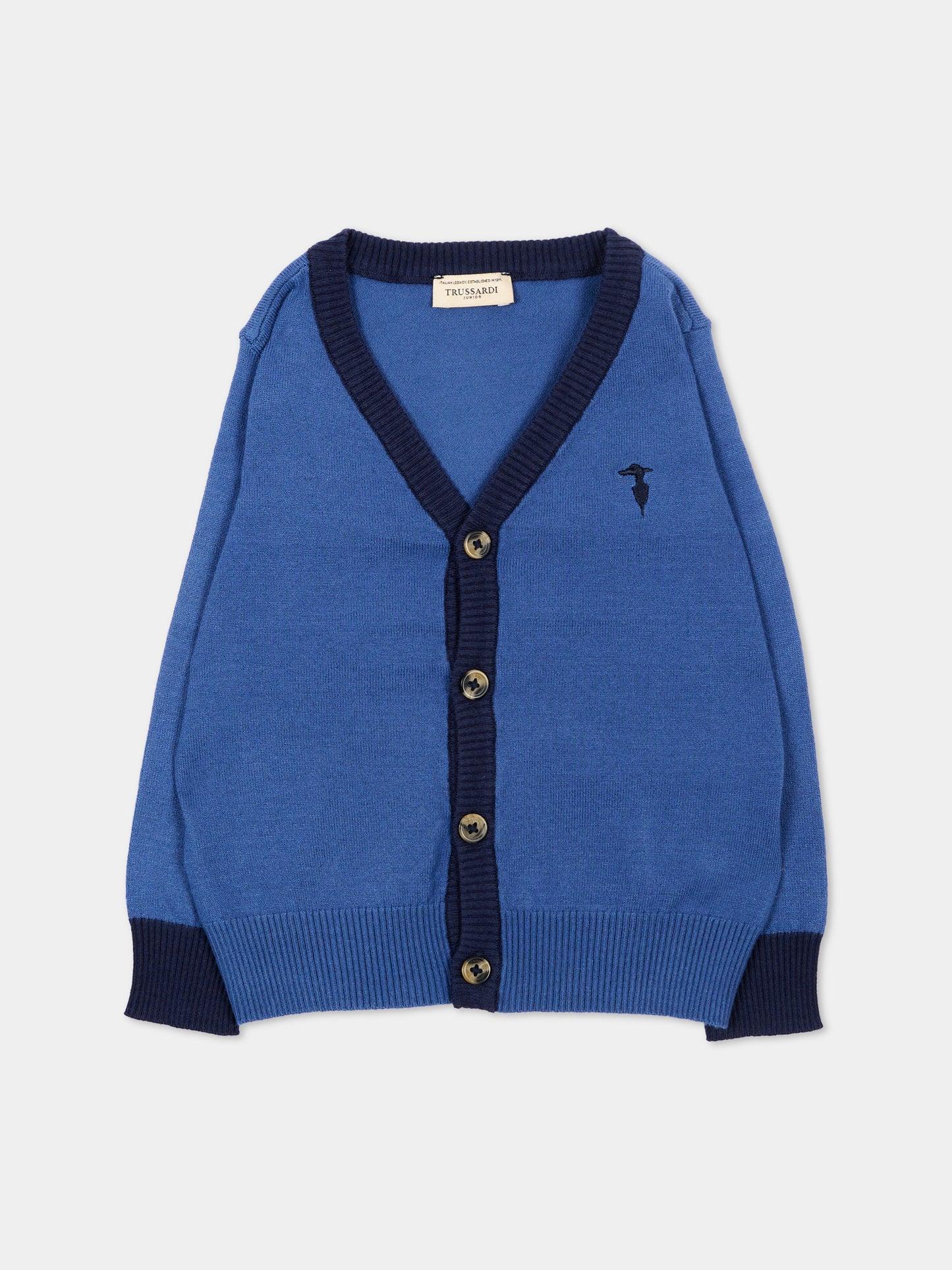 Cardigan blu per neonato con logo,Trussardi Junior,TIA26071CD AVIO/BL.N. AVIO
