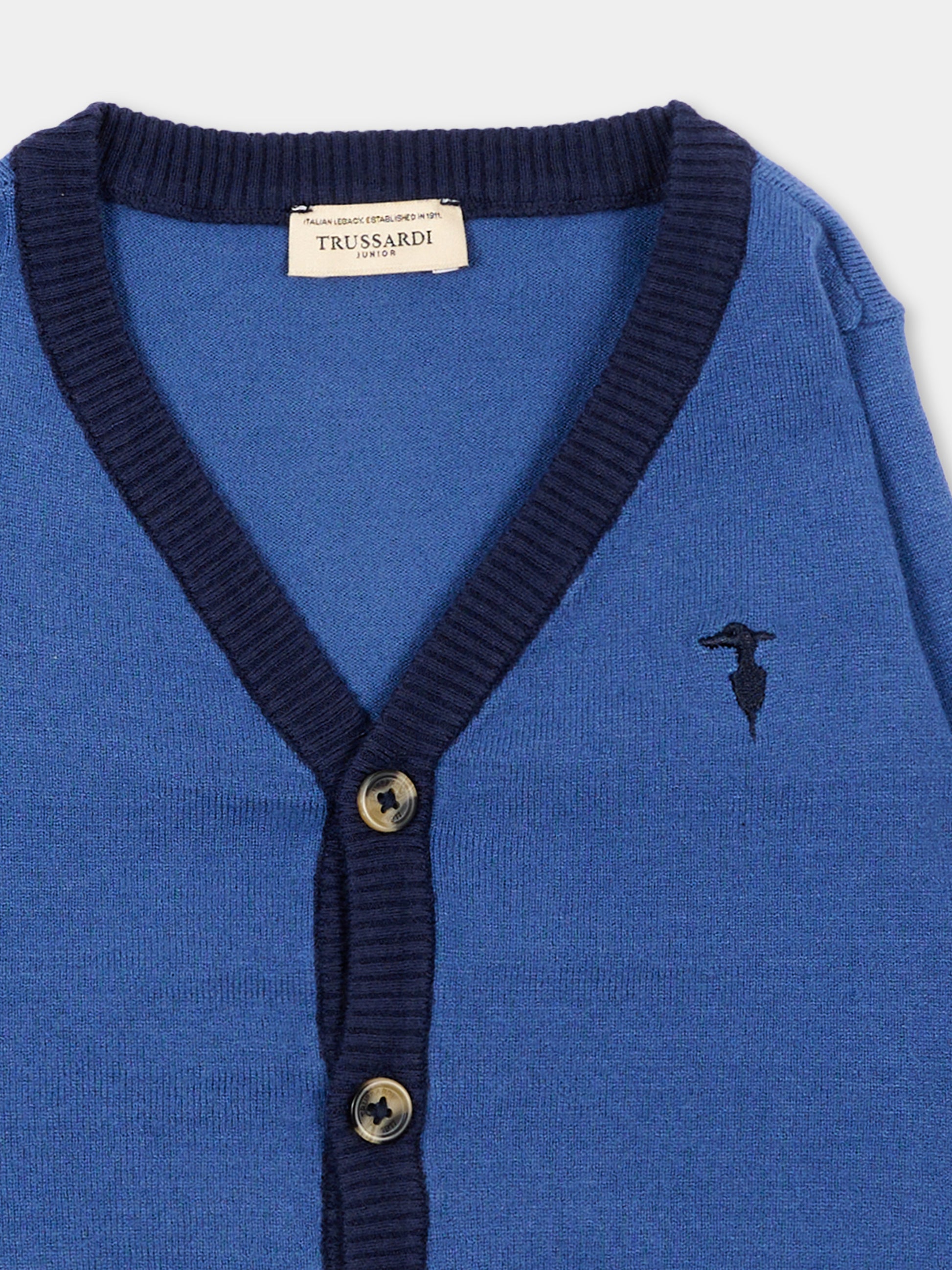 Cardigan blu per neonato con logo,Trussardi Junior,TIA26071CD AVIO/BL.N. AVIO
