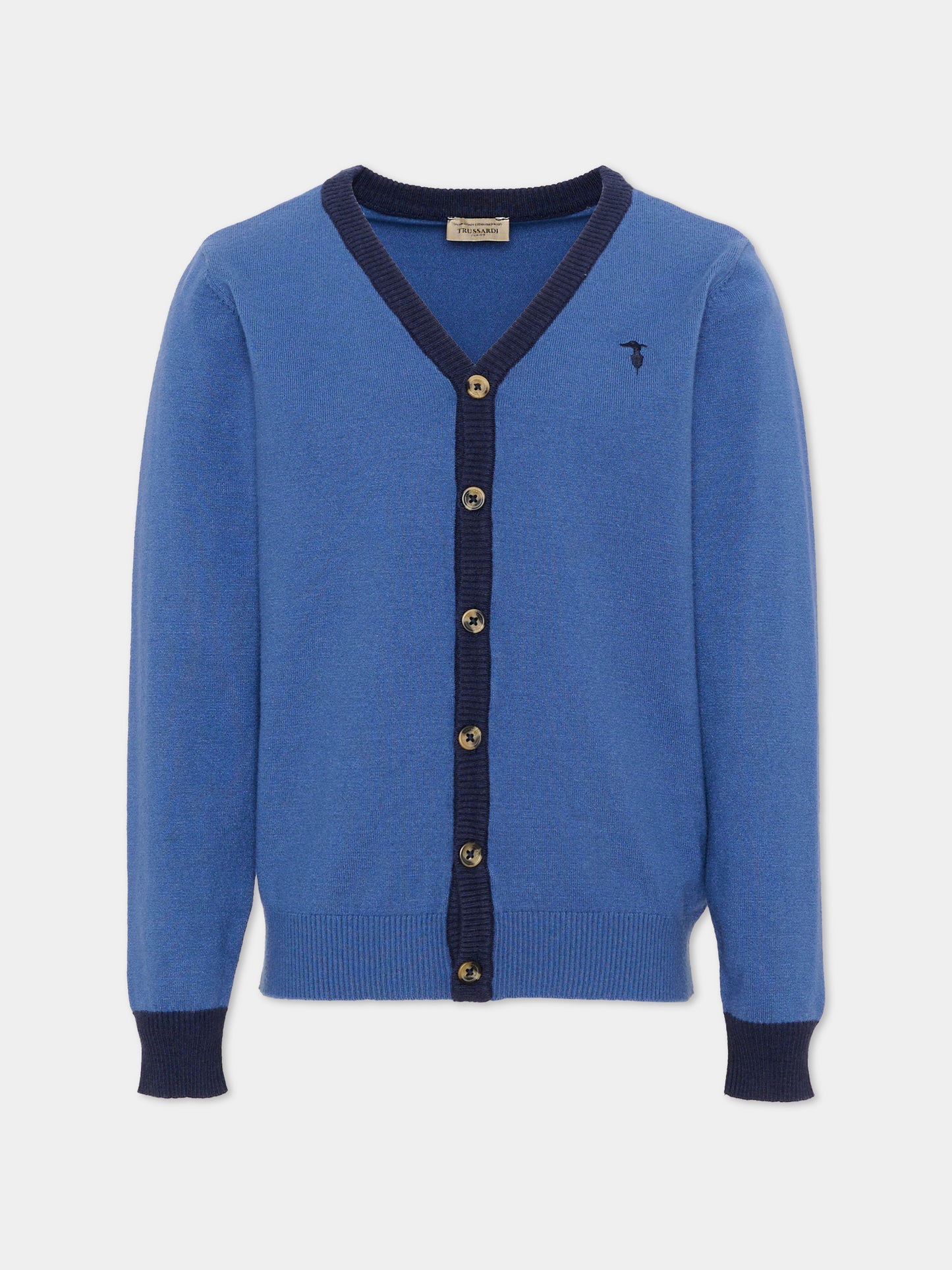 Cardigan blu per bambino con logo,Trussardi Junior,TIA26071CD AVIO/BL.N. AVIO