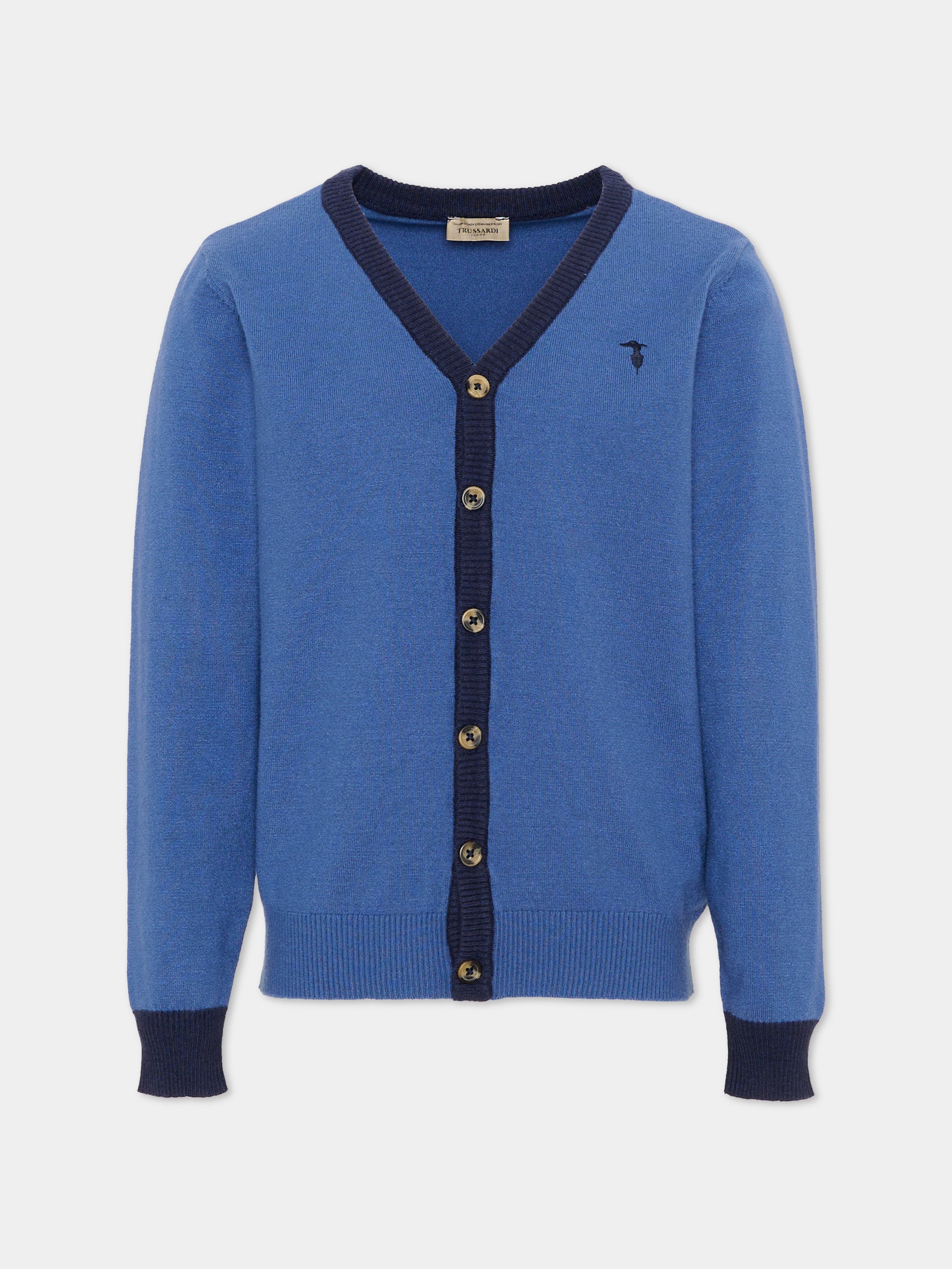 Cardigan blu per bambino con logo,Trussardi Junior,TIA26071CD AVIO/BL.N. AVIO
