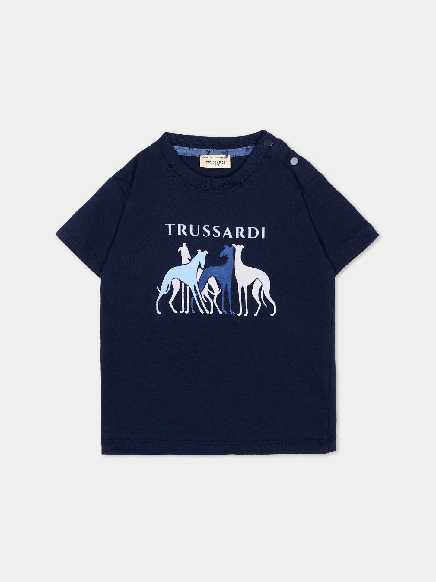 T-Shirt blu per neonato con levrieri,Trussardi Junior,TIA26060TS BLUE_NAVAL BLUE NAVAL