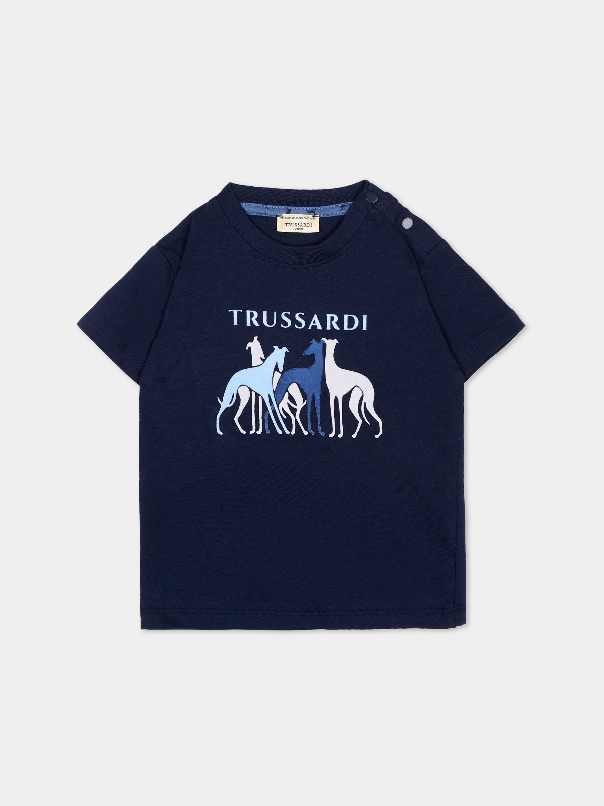 T-Shirt blu per neonato con levrieri,Trussardi Junior,TIA26060TS BLUE_NAVAL BLUE NAVAL