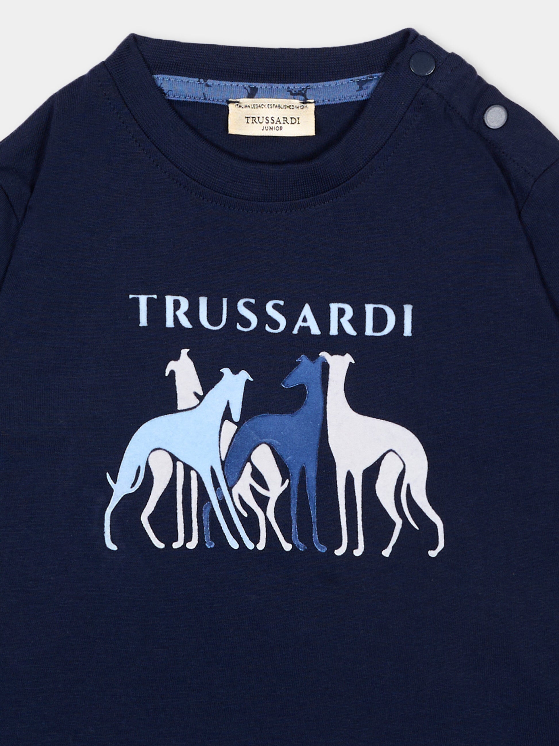 T-Shirt blu per neonato con levrieri,Trussardi Junior,TIA26060TS BLUE_NAVAL BLUE NAVAL