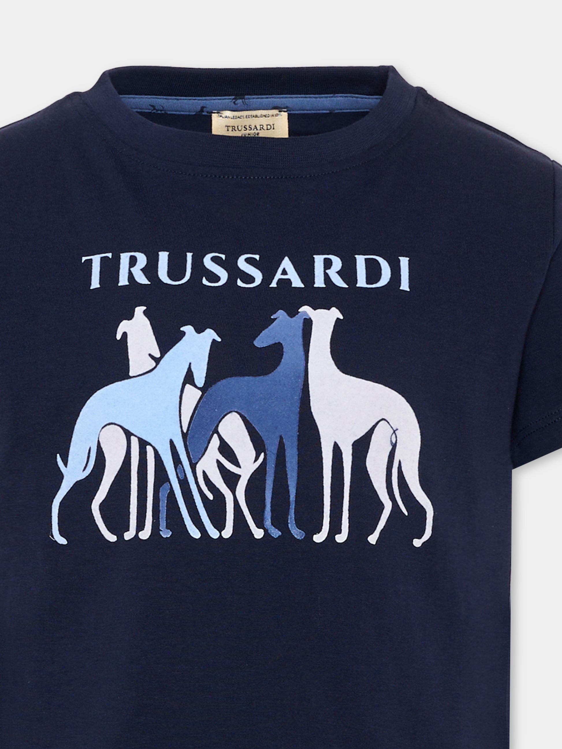 T-Shirt blu per bambino con levrieri,Trussardi Junior,TIA26060TS BLUE_NAVAL BLUE NAVAL