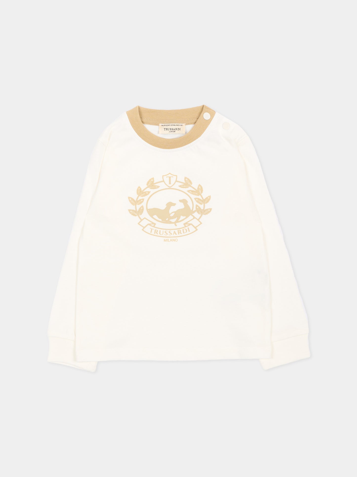 T-Shirt avorio per neonato con logo,Trussardi Junior,TIA26112TS O-WHT/KHAK OFF-WHITE