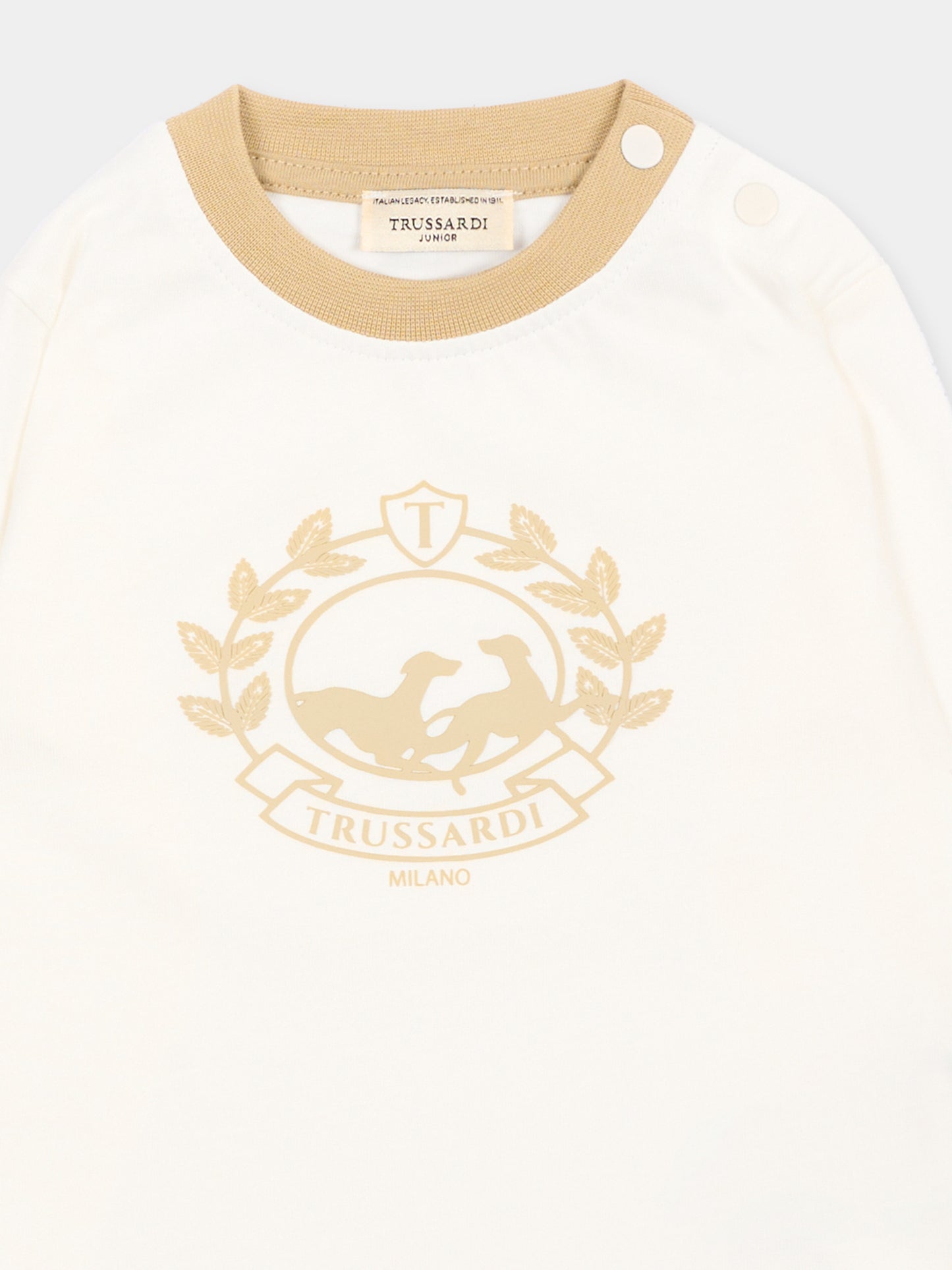 T-Shirt avorio per neonato con logo,Trussardi Junior,TIA26112TS O-WHT/KHAK OFF-WHITE