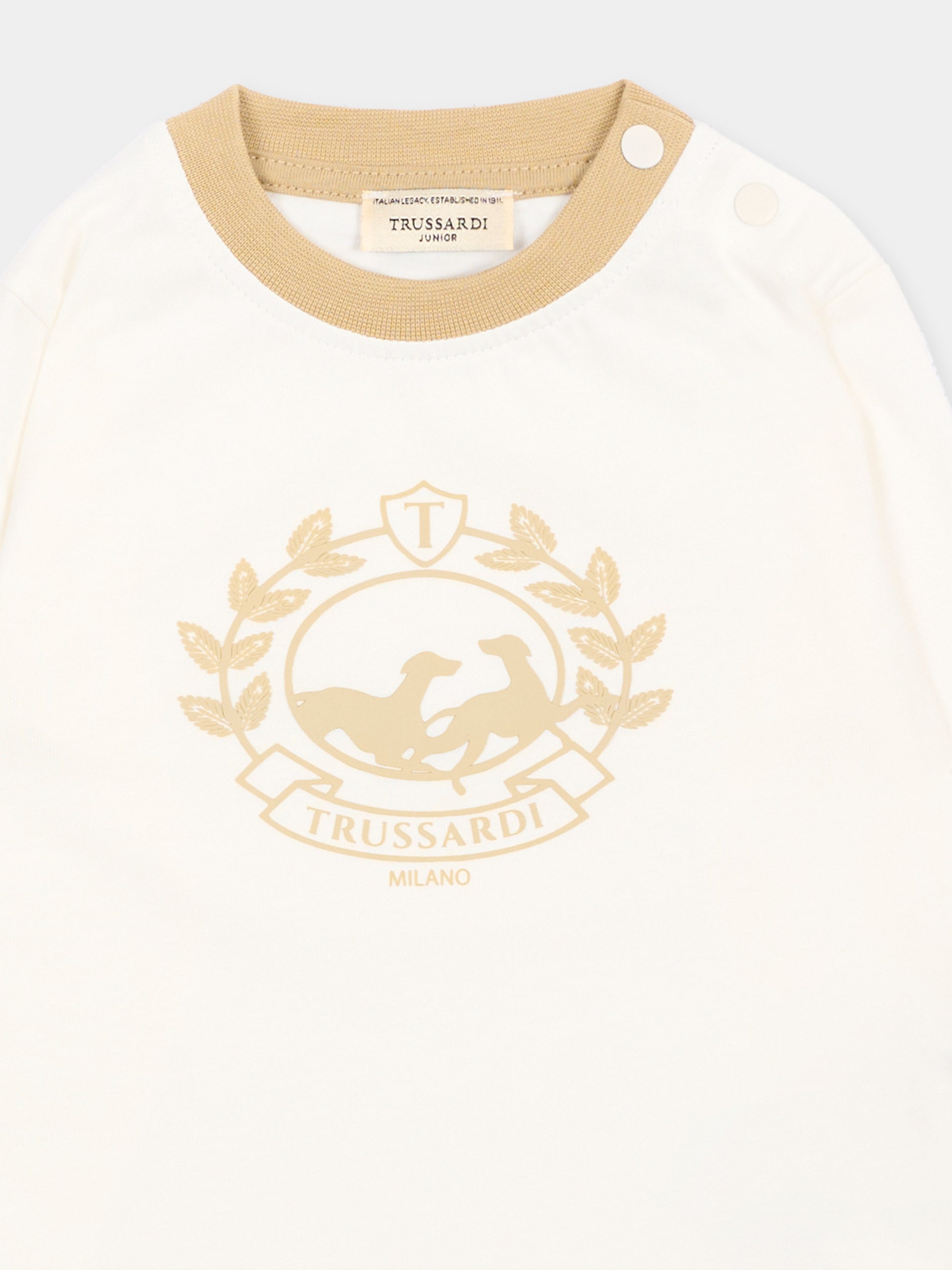 T-Shirt avorio per neonato con logo,Trussardi Junior,TIA26112TS O-WHT/KHAK OFF-WHITE