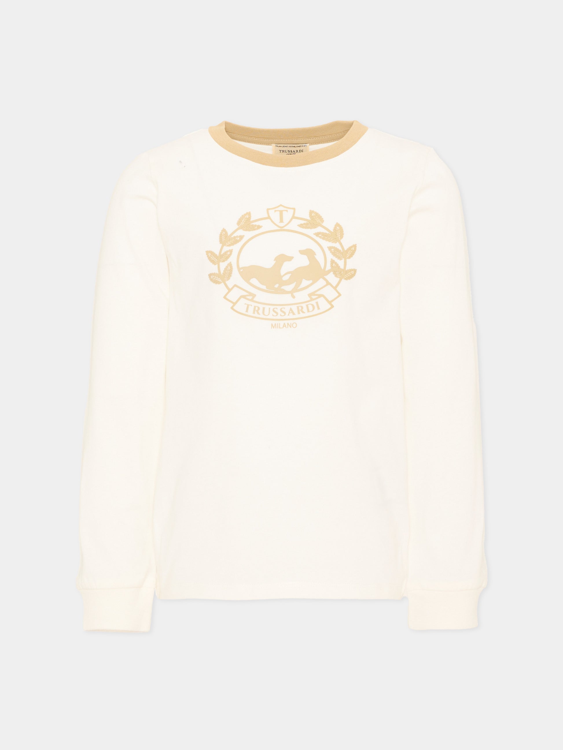 T-Shirt avorio per bambino con logo,Trussardi Junior,TIA26112TS O-WHT/KHAK OFF-WHITE