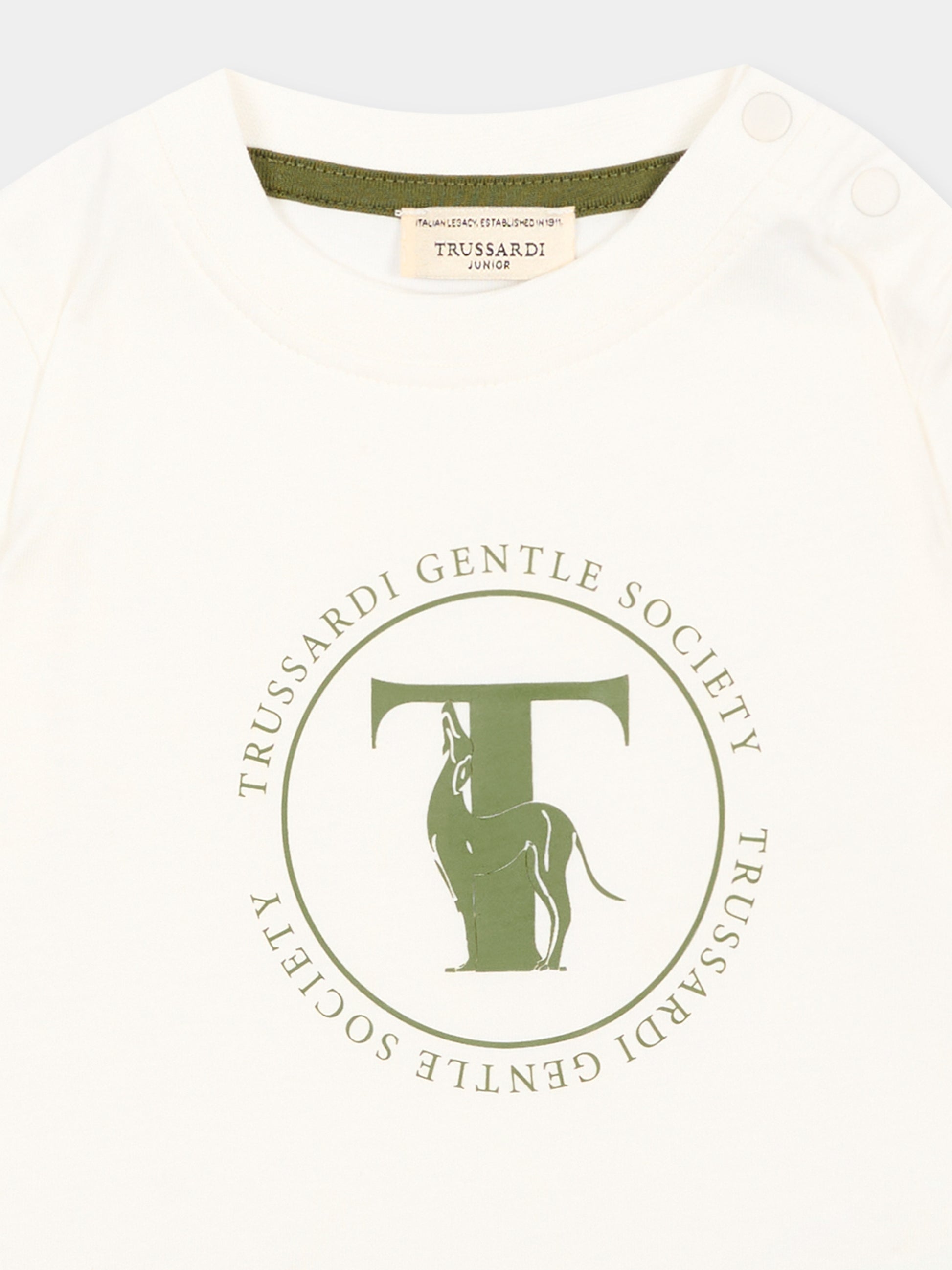 T-shirt avorio per neonato con logo,Trussardi Junior,TIA26108TS OFF-WHITE OFF-WHITE
