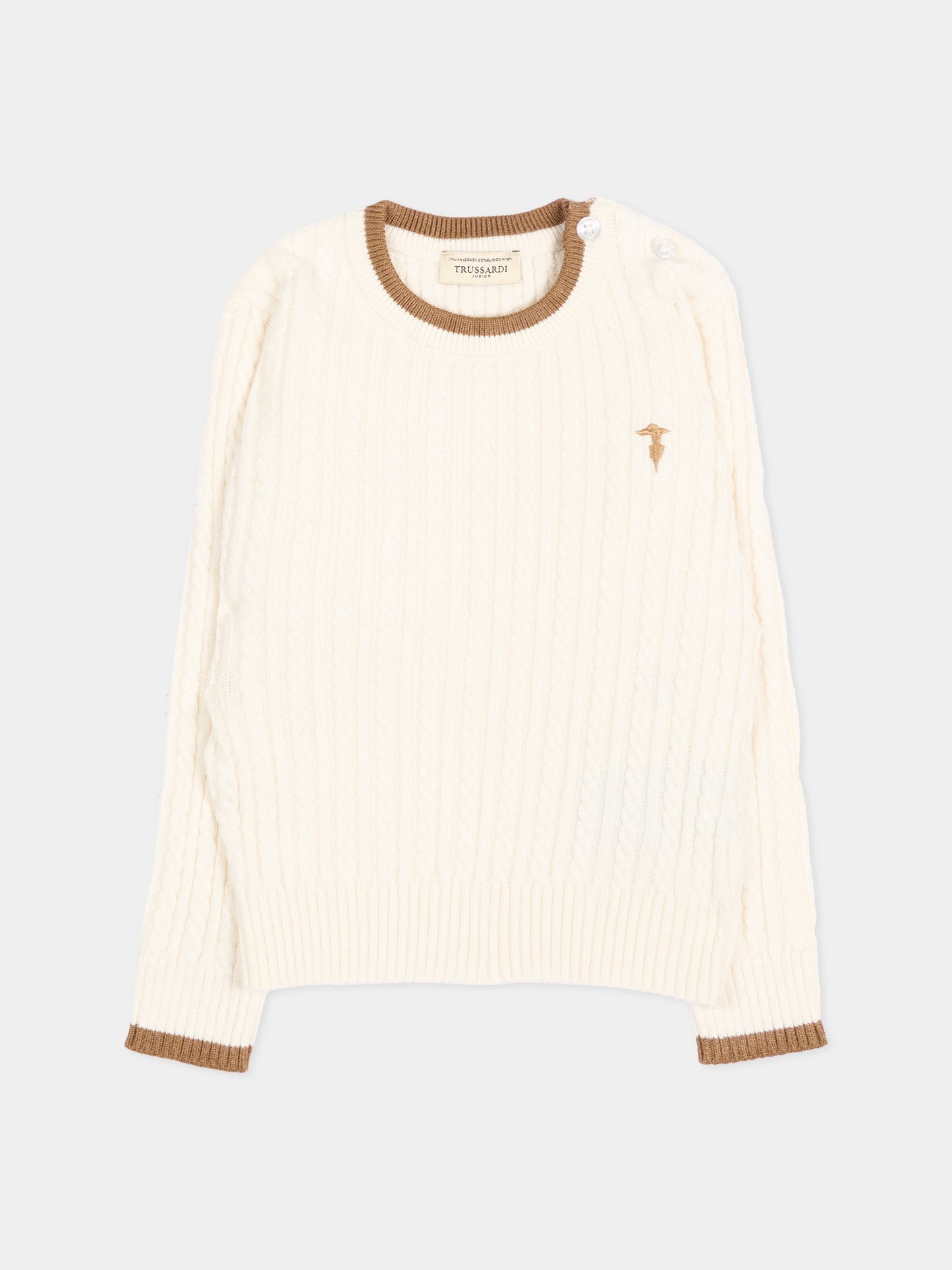 Maglione avorio per neonato con logo,Trussardi Junior,TIA26084MA O-WHITE/C. OFF-WHITE