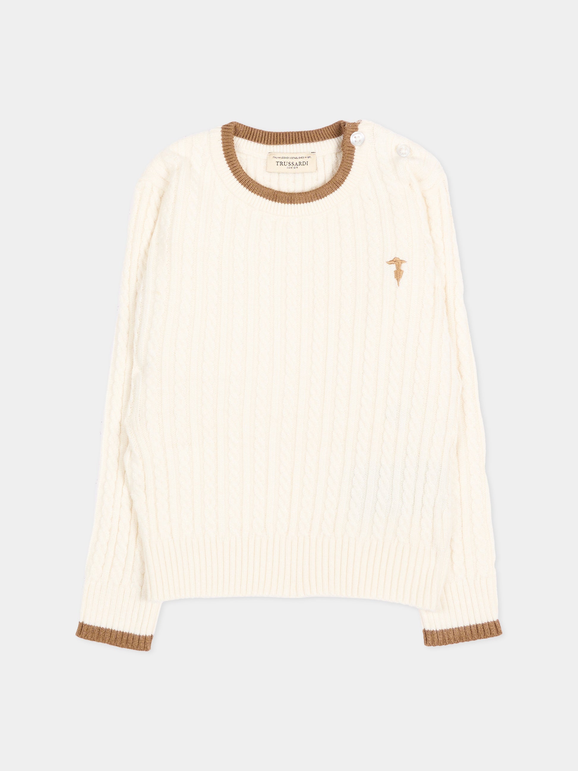 Maglione avorio per neonato con logo,Trussardi Junior,TIA26084MA O-WHITE/C. OFF-WHITE