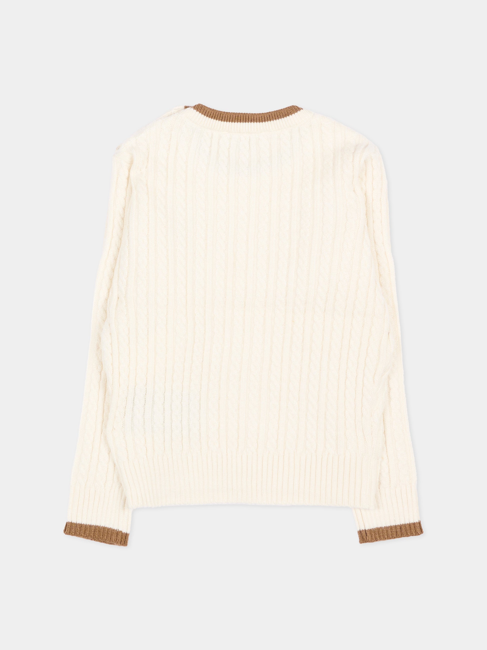 Maglione avorio per neonato con logo,Trussardi Junior,TIA26084MA O-WHITE/C. OFF-WHITE