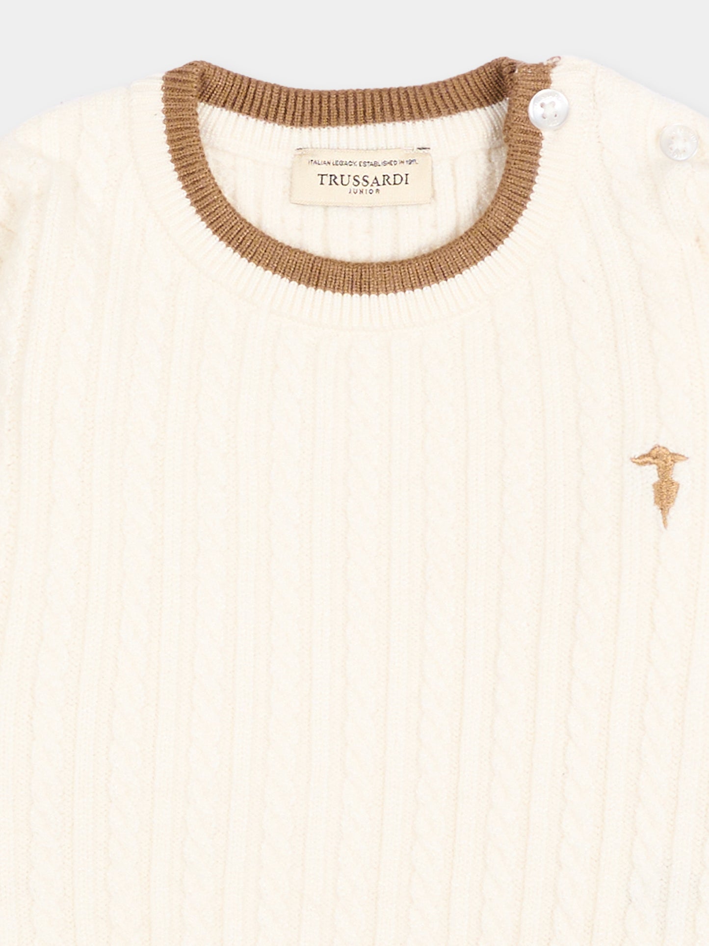 Maglione avorio per neonato con logo,Trussardi Junior,TIA26084MA O-WHITE/C. OFF-WHITE