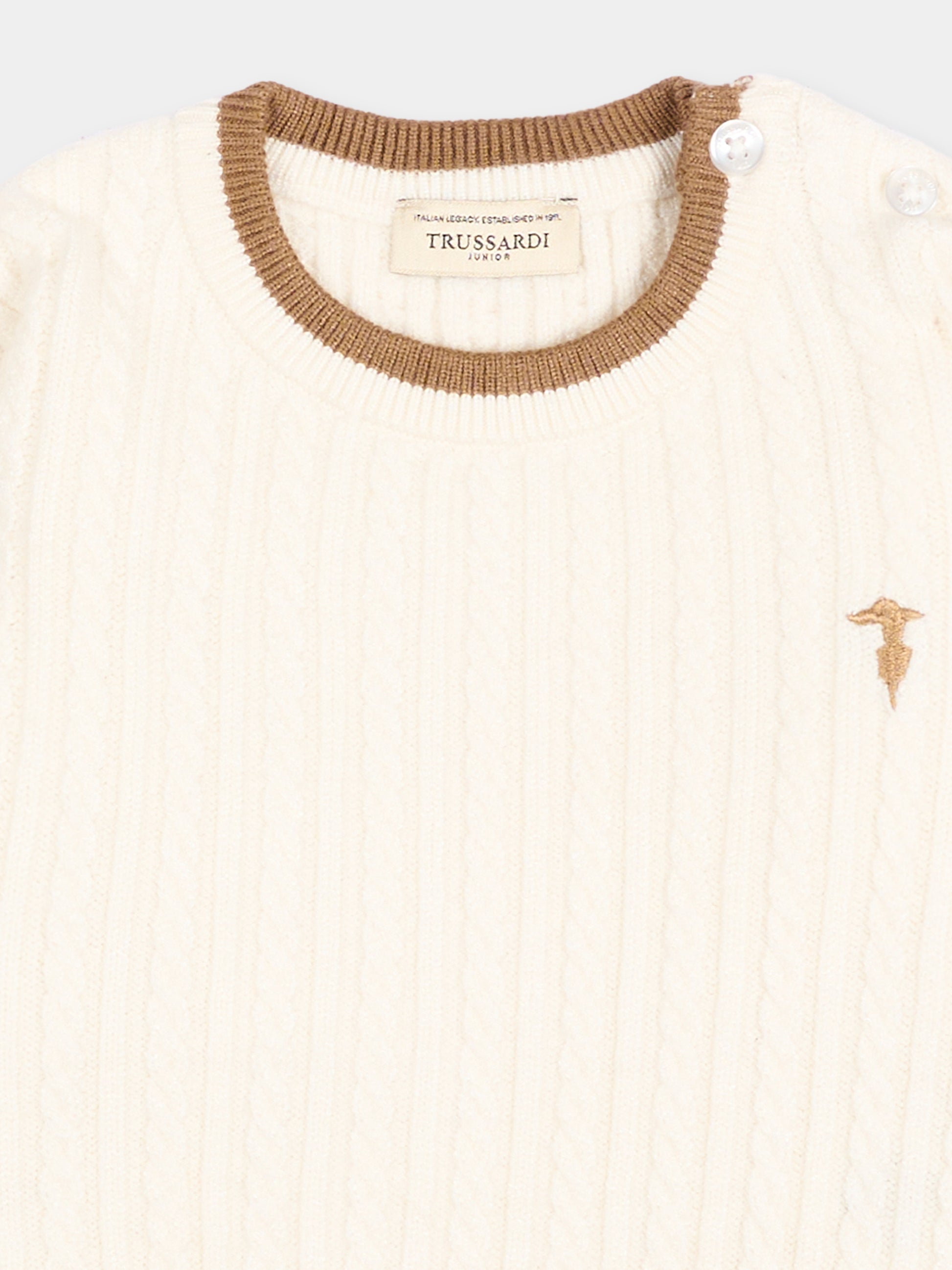 Maglione avorio per neonato con logo,Trussardi Junior,TIA26084MA O-WHITE/C. OFF-WHITE
