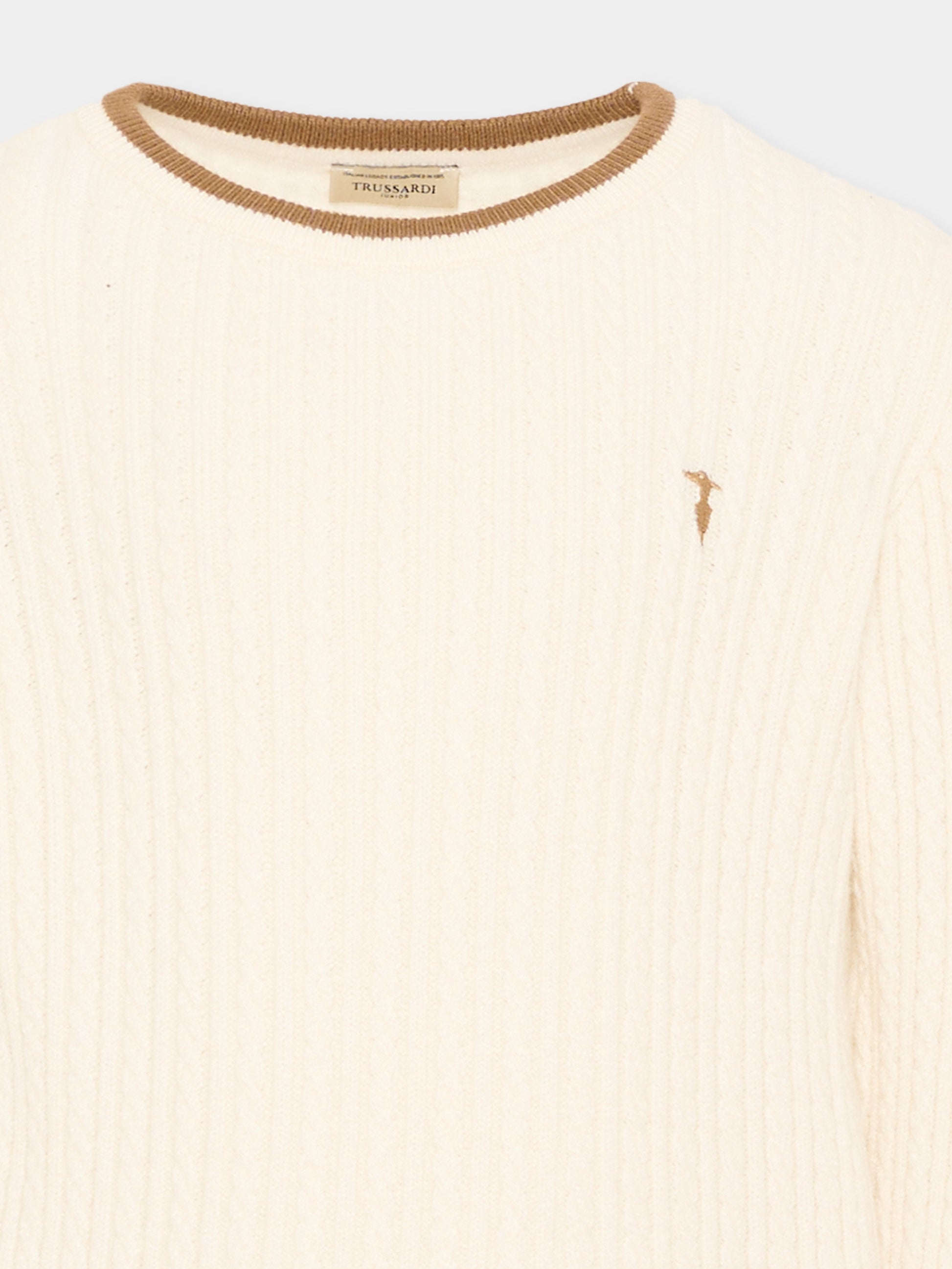 Maglione avorio per bambino con logo,Trussardi Junior,TIA26084MA O-WHITE/C. OFF-WHITE