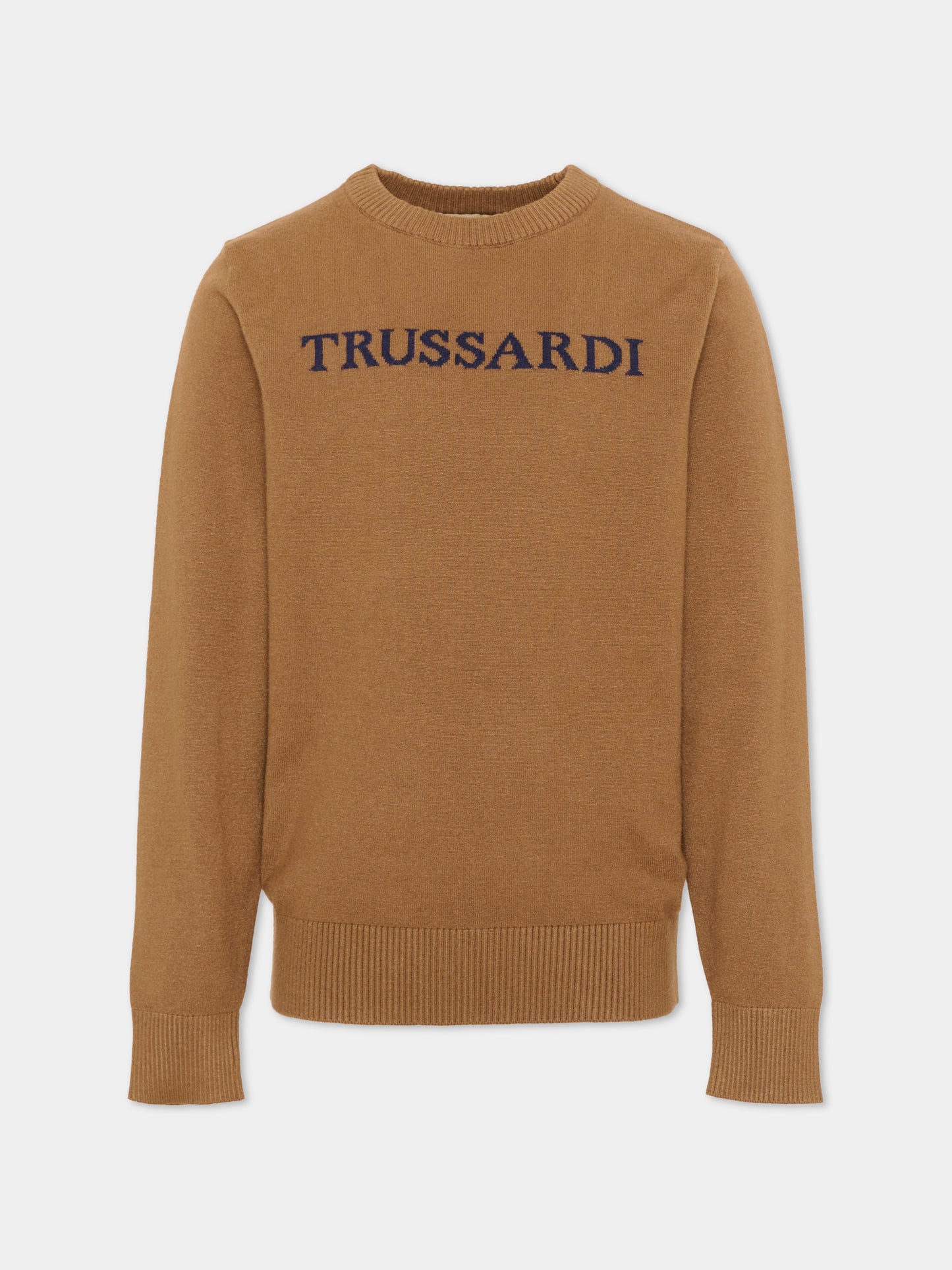 Maglione marrone per bambino con logo,Trussardi Junior,TBA26021MA CAMEL CAMEL