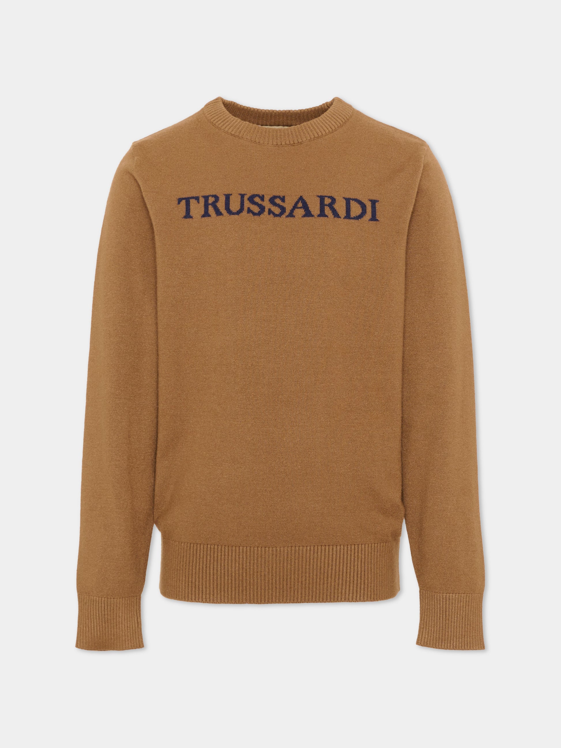 Maglione marrone per bambino con logo,Trussardi Junior,TBA26021MA CAMEL CAMEL