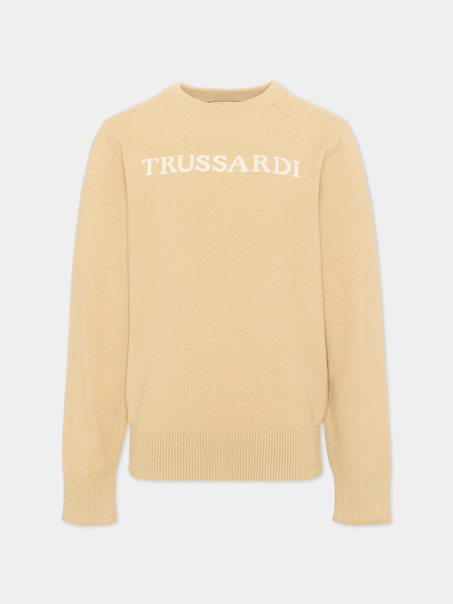 Maglione beige per bambino con logo,Trussardi Junior,TBA26021MA KHAKI KHAKI