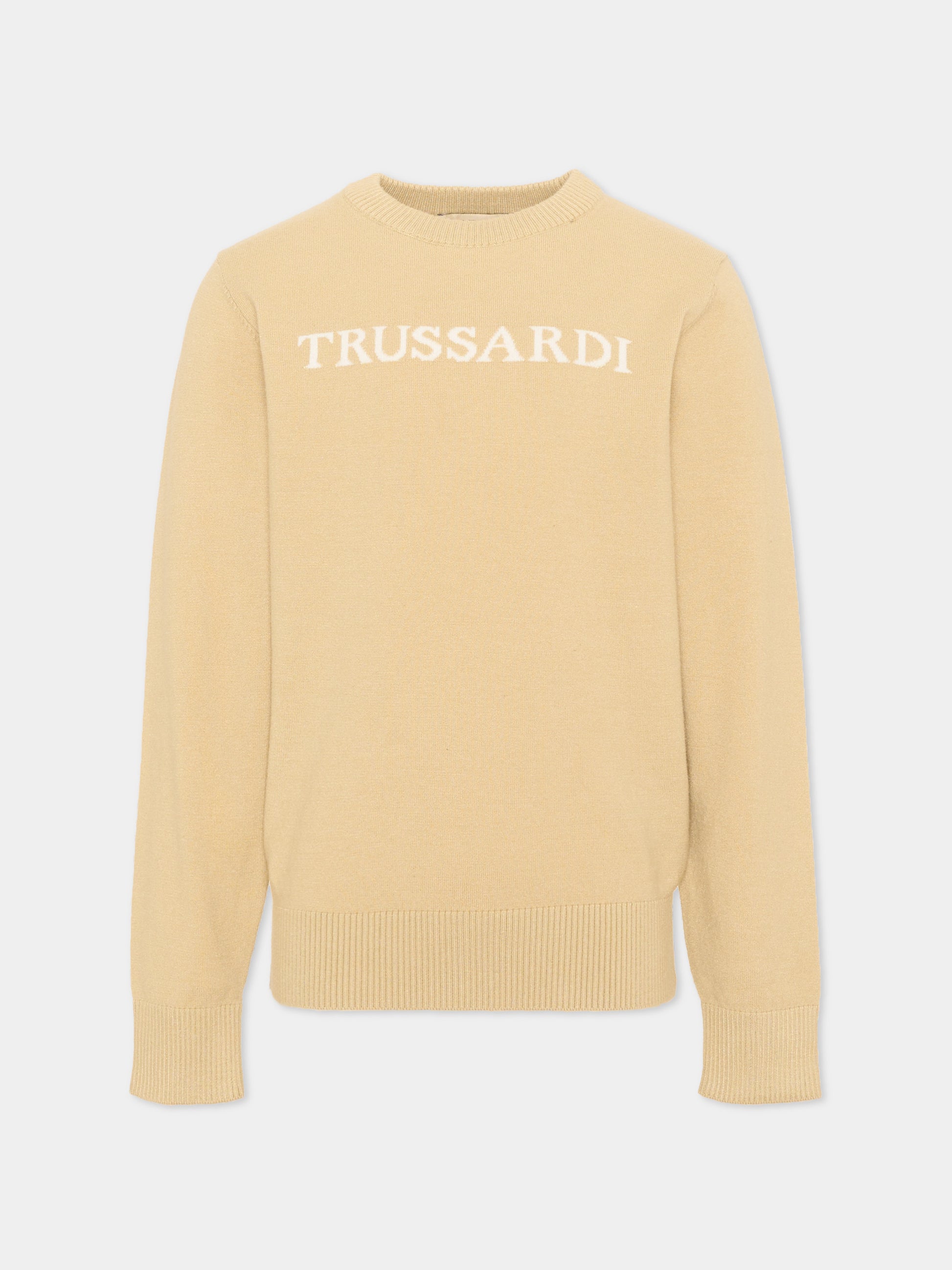 Maglione beige per bambino con logo,Trussardi Junior,TBA26021MA KHAKI KHAKI