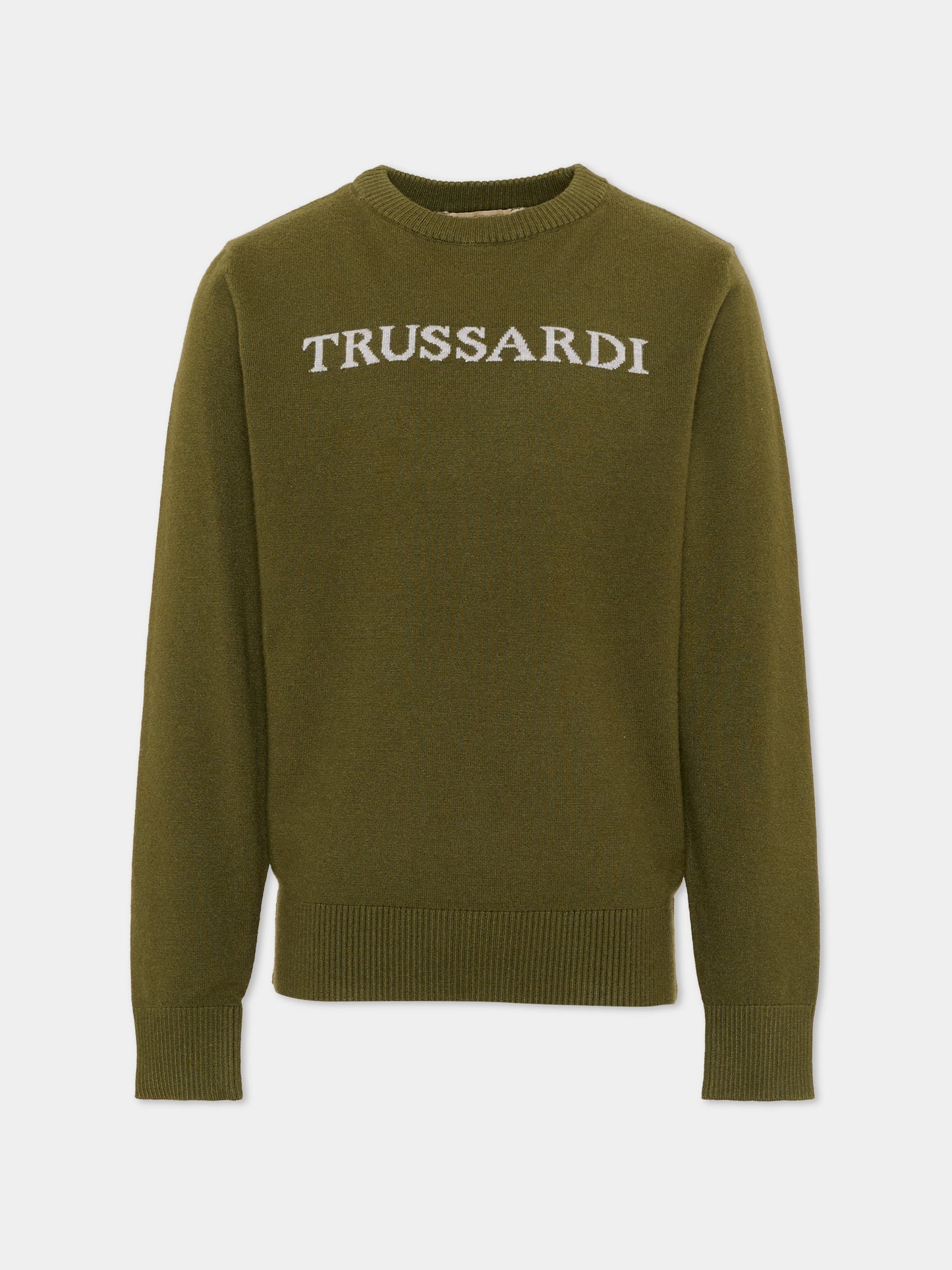 Maglione verde per bambino con logo,Trussardi Junior,TBA26021MA CYPRESS CYPRESS