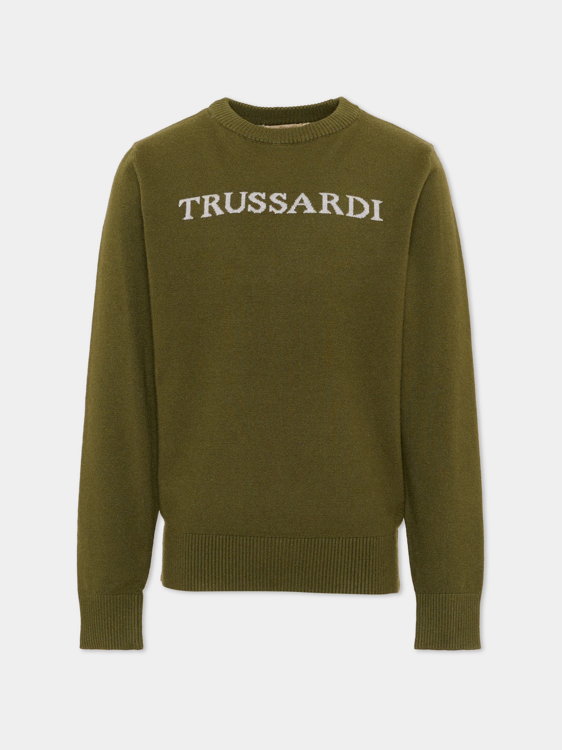 Maglione verde per bambino con logo,Trussardi Junior,TBA26021MA CYPRESS CYPRESS