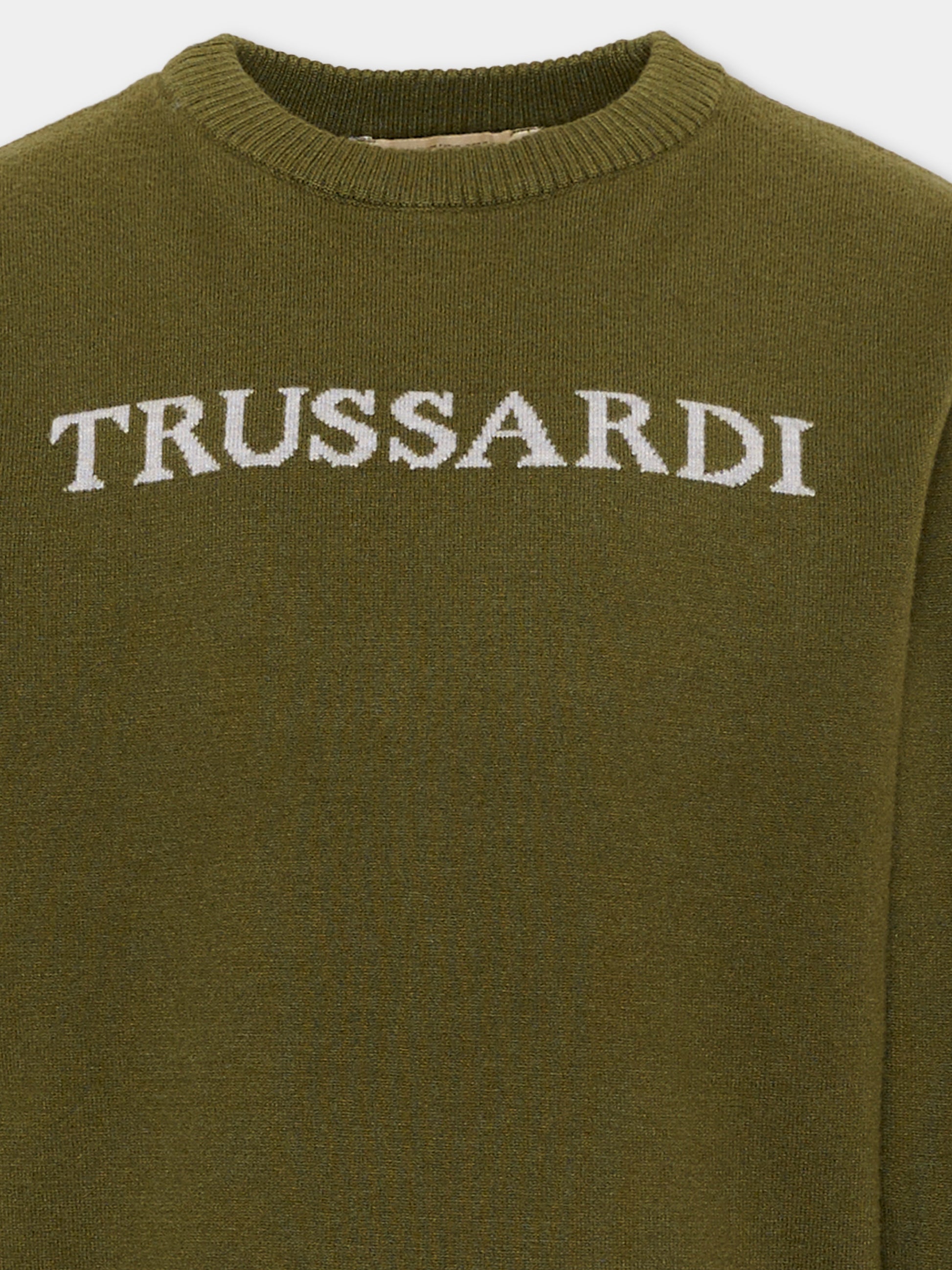 Maglione verde per bambino con logo,Trussardi Junior,TBA26021MA CYPRESS CYPRESS