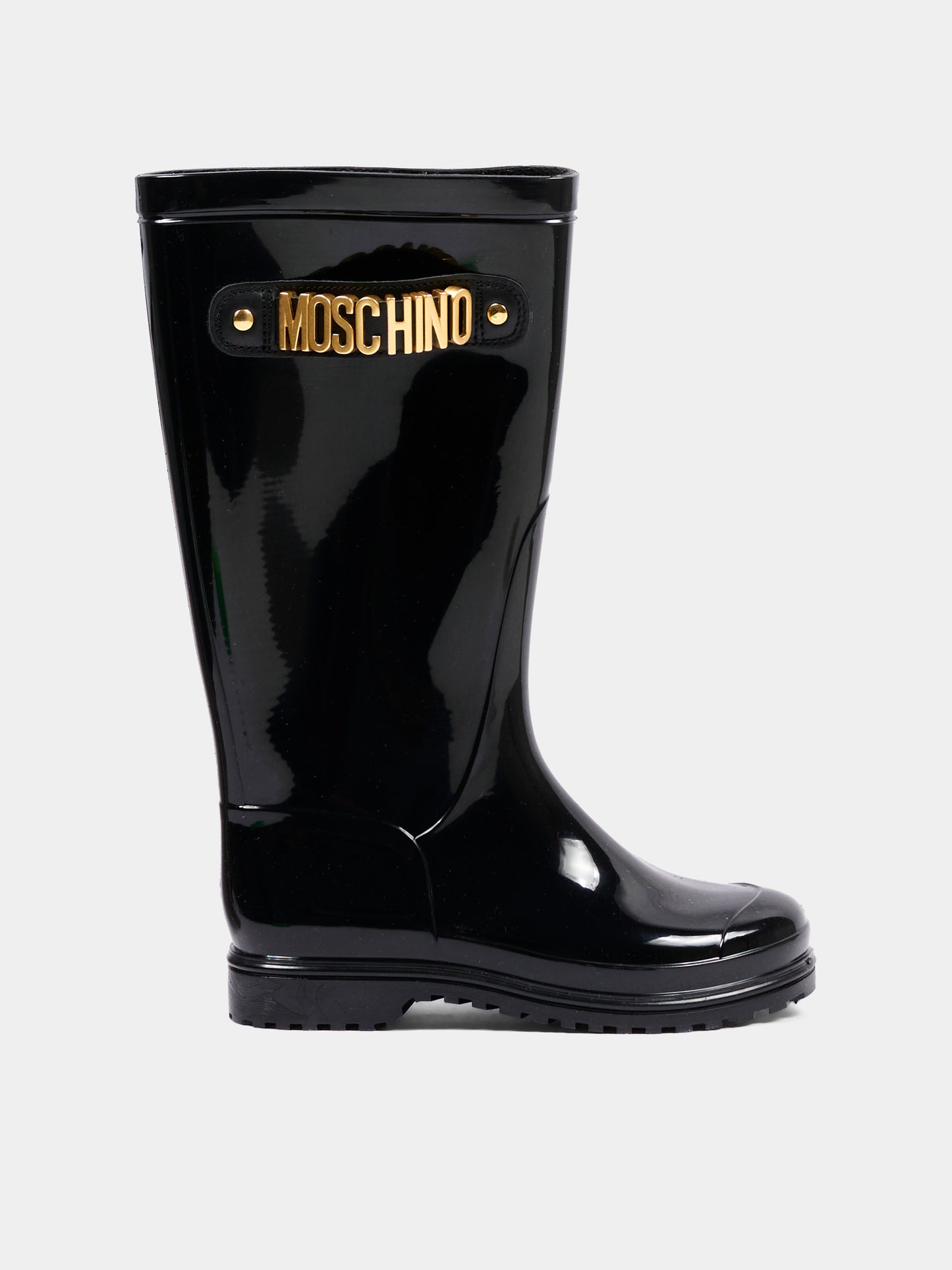 Stivali pioggia neri per bambina con logo,Moschino Kids,84293 VAR1