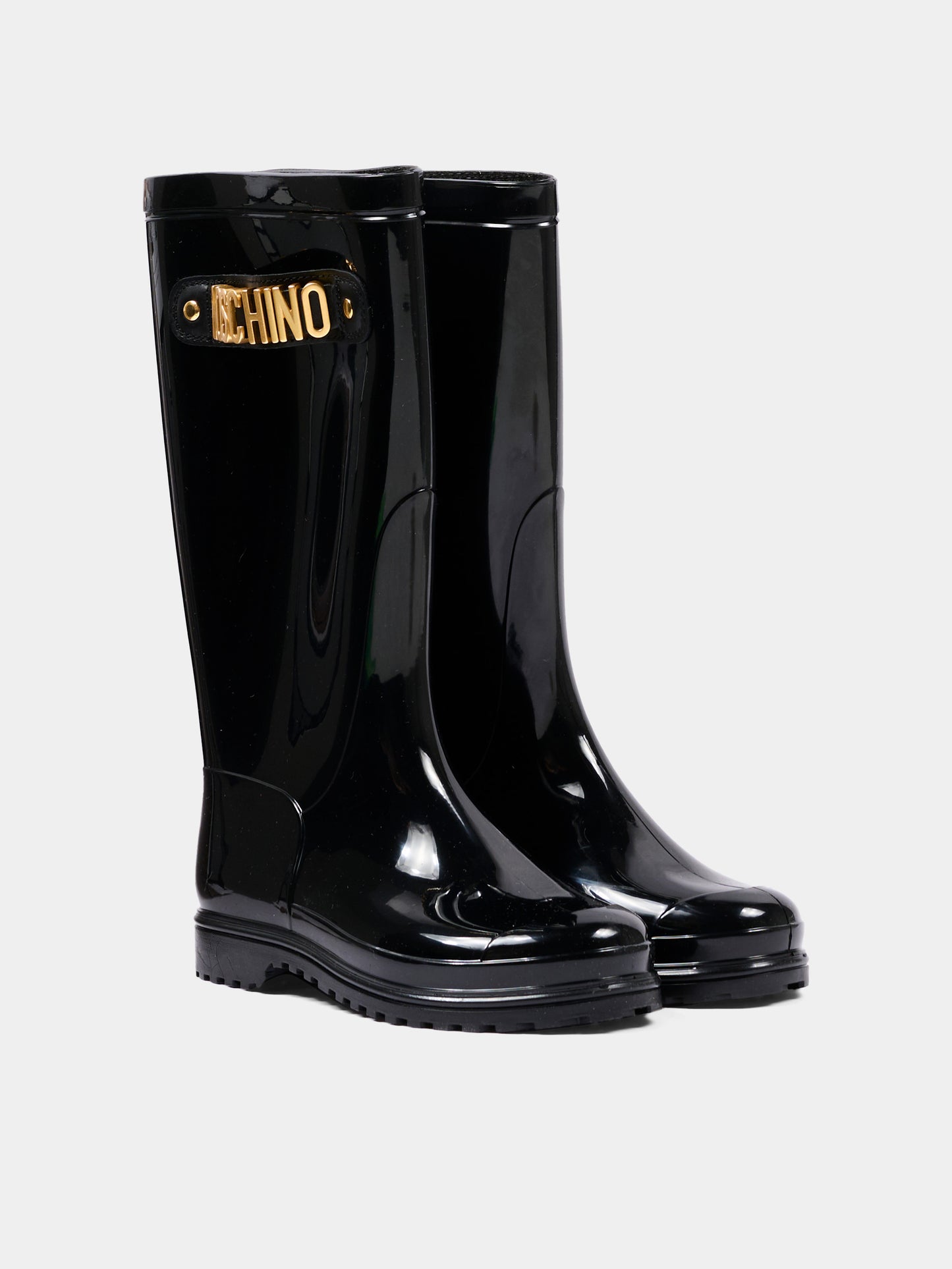 Stivali pioggia neri per bambina con logo,Moschino Kids,84293 VAR1