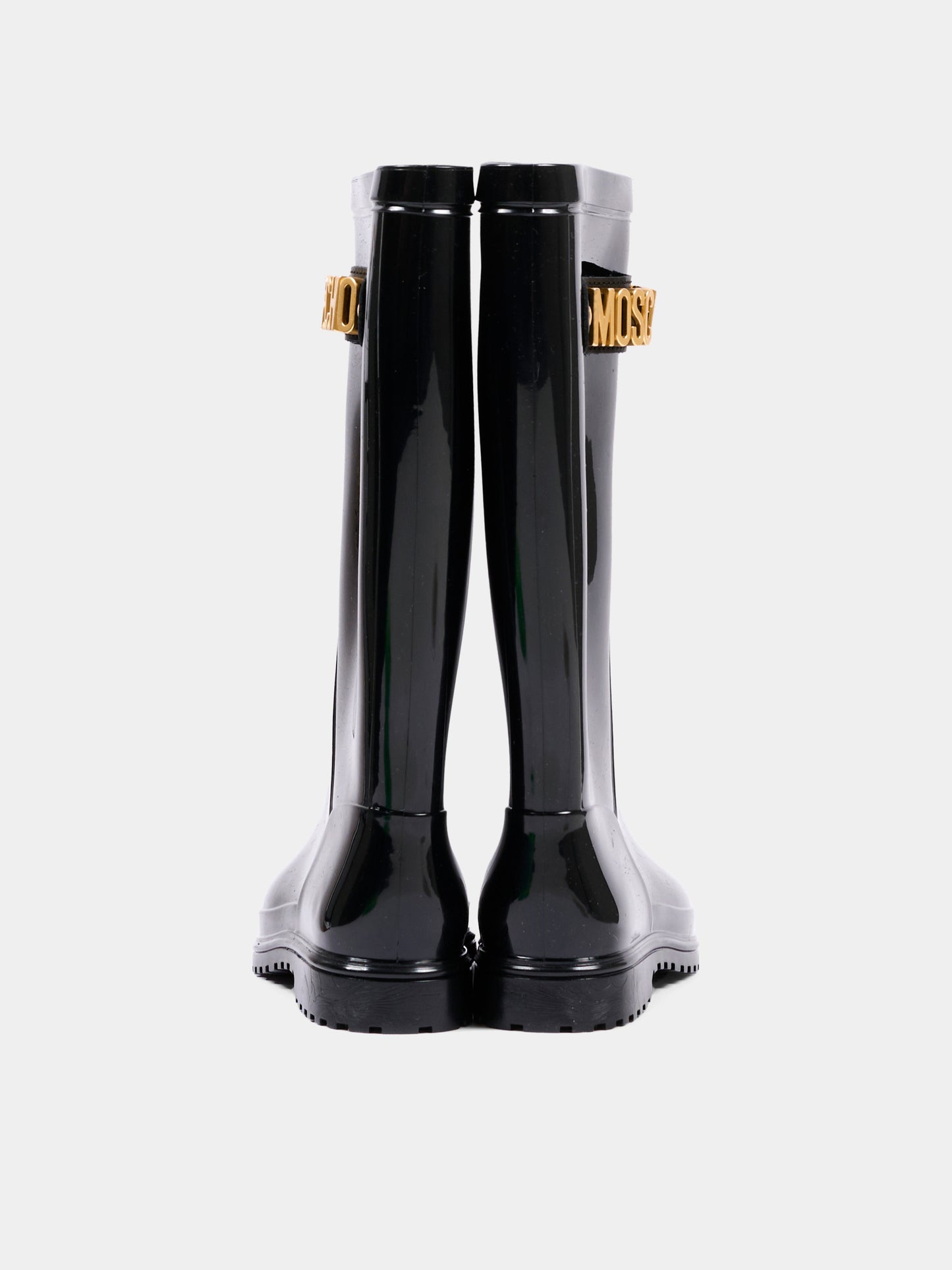 Stivali pioggia neri per bambina con logo,Moschino Kids,84293 VAR1