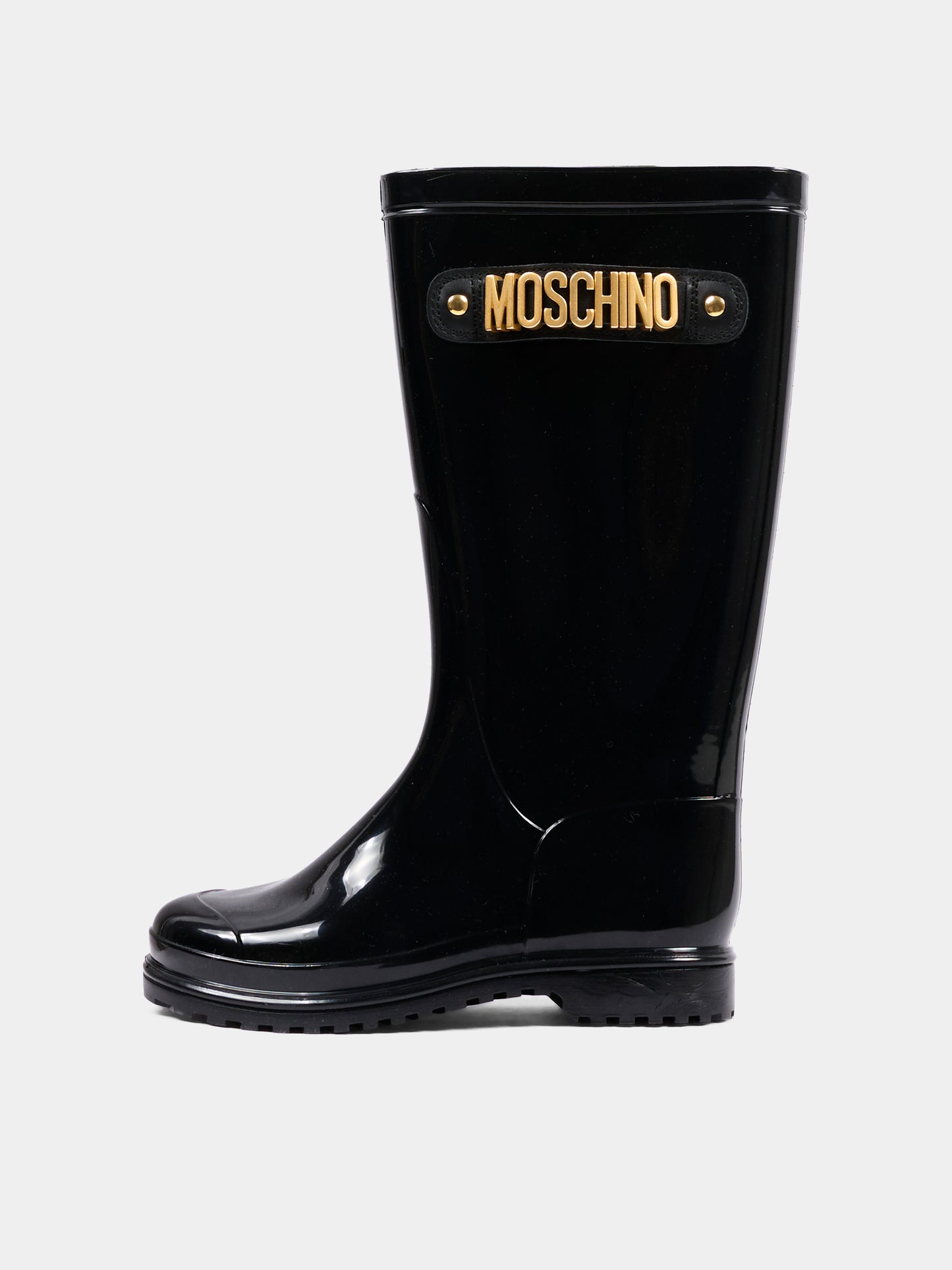 Stivali pioggia neri per bambina con logo,Moschino Kids,84293 VAR1