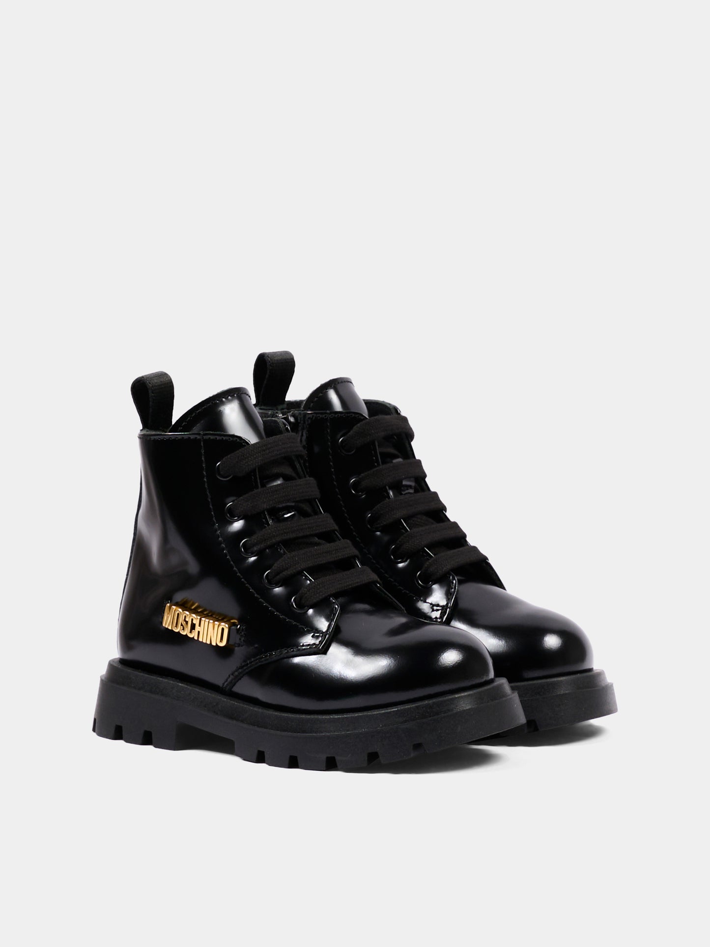 Anfibi neri per bambini con logo,Moschino Kids,84152 VAR3