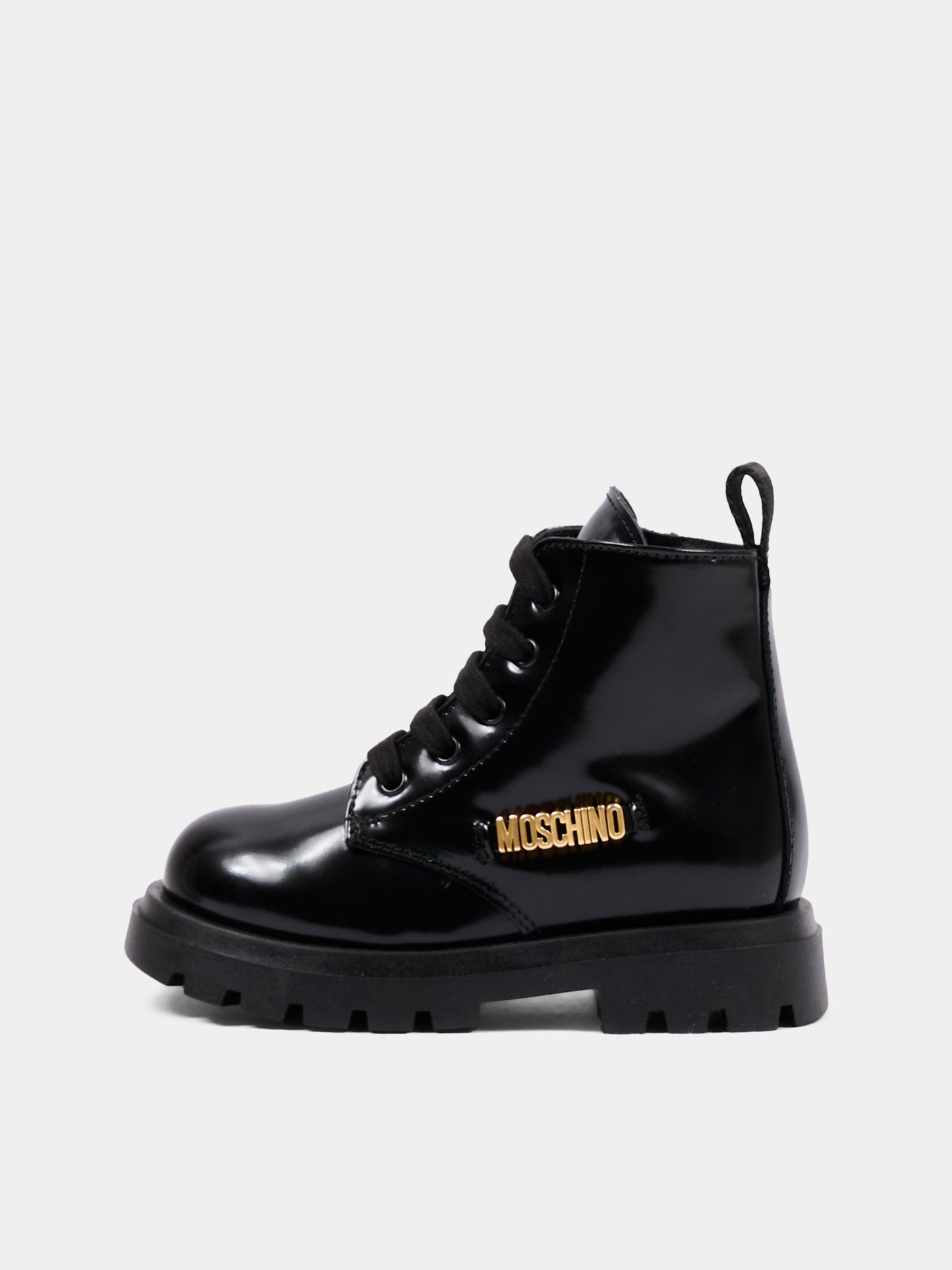Anfibi neri per bambini con logo,Moschino Kids,84152 VAR3