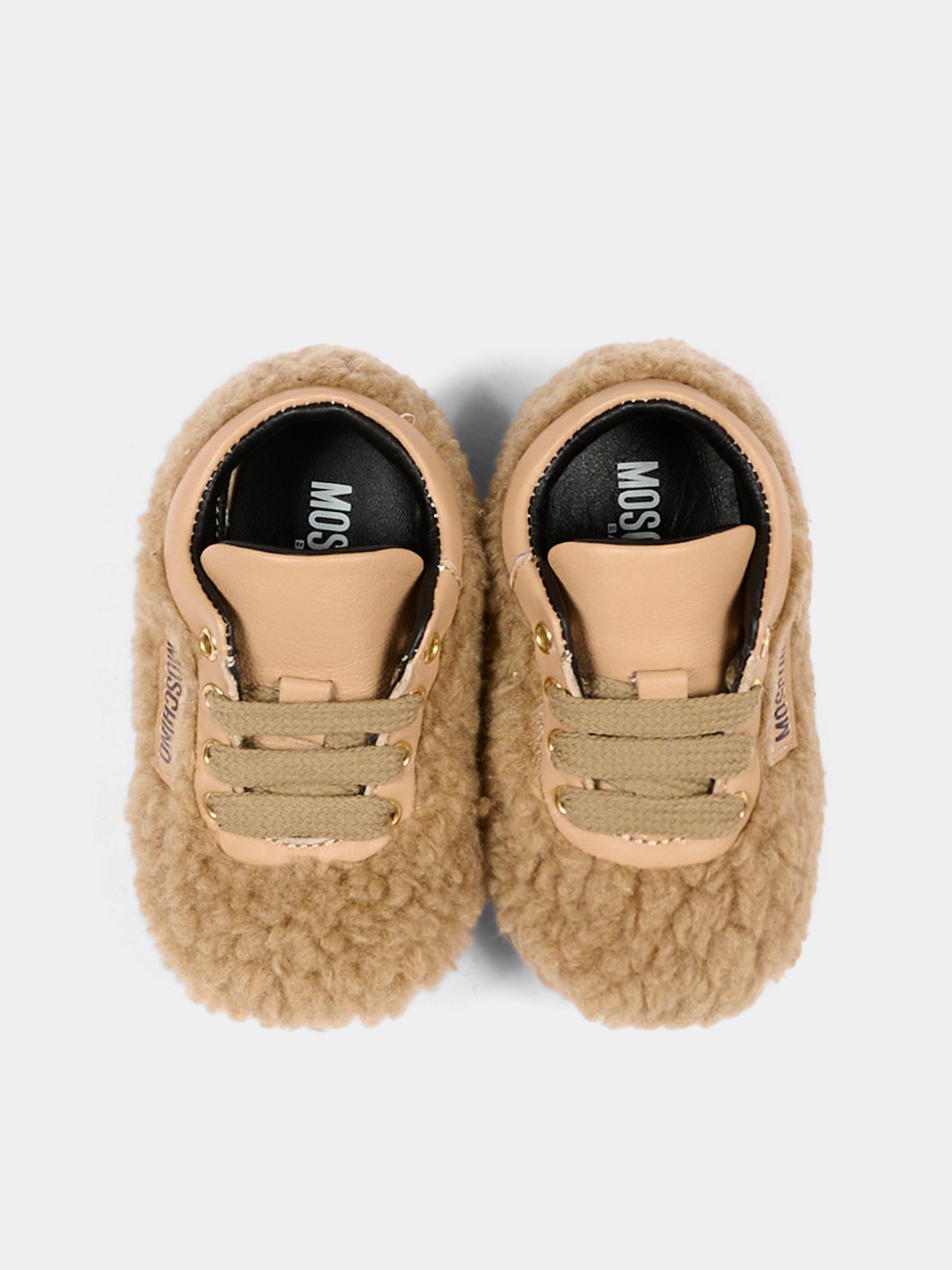 Sneakers beige per neonati effetto peluche,Moschino Kids,84055 VAR1