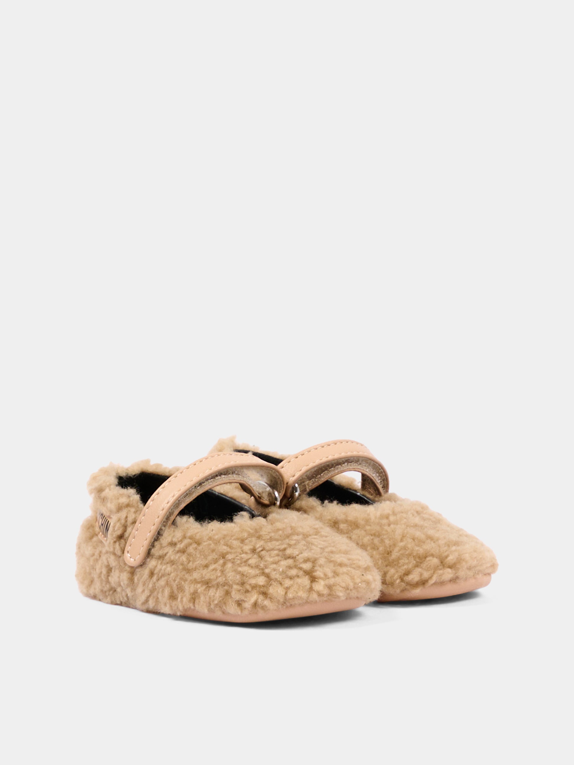 Ballerine beige per neonata effetto pelliccia,Moschino Kids,84051 VAR1