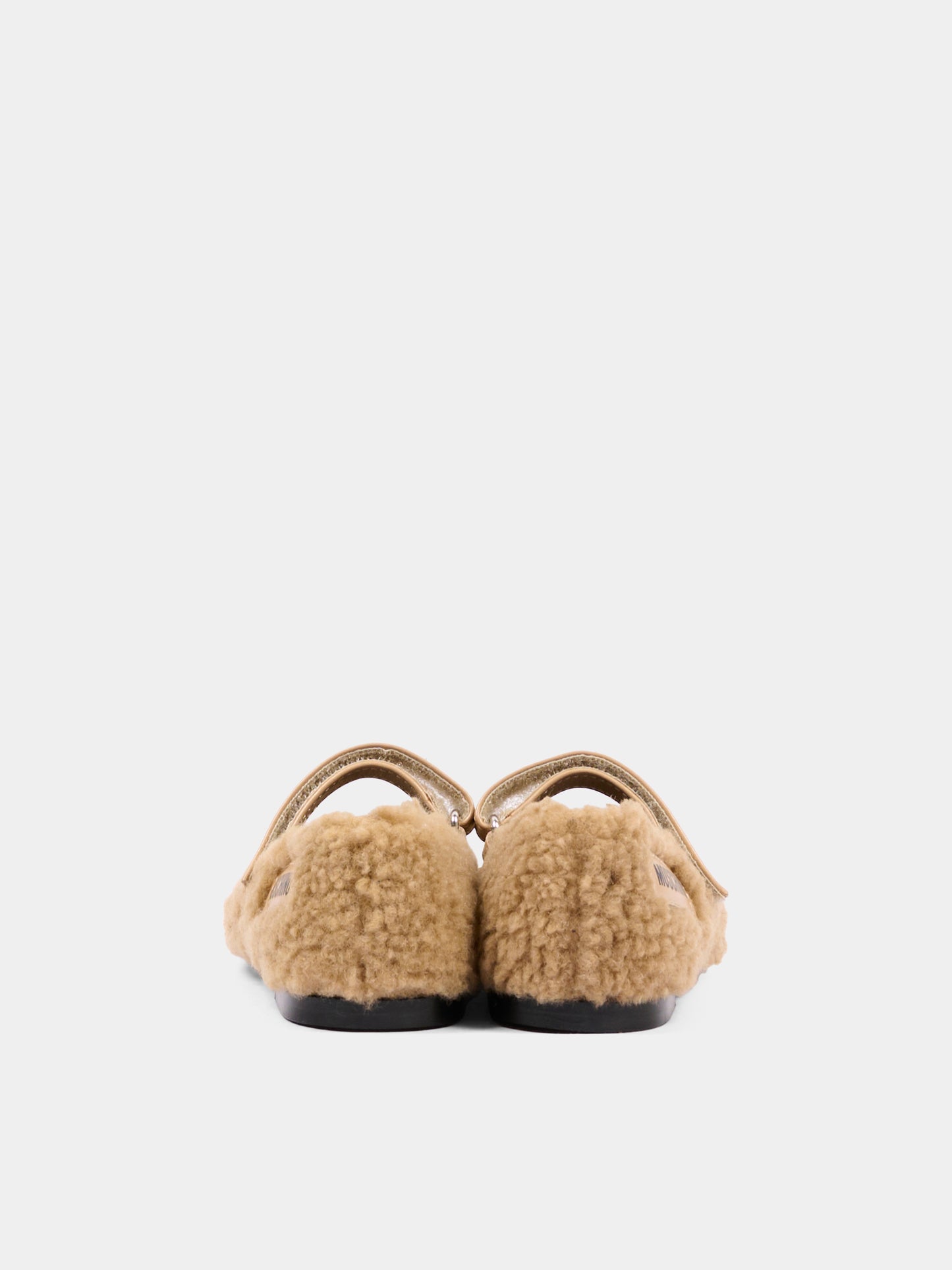 Ballerine beige per bambina in pelliccia,Moschino Kids,84081 VAR1