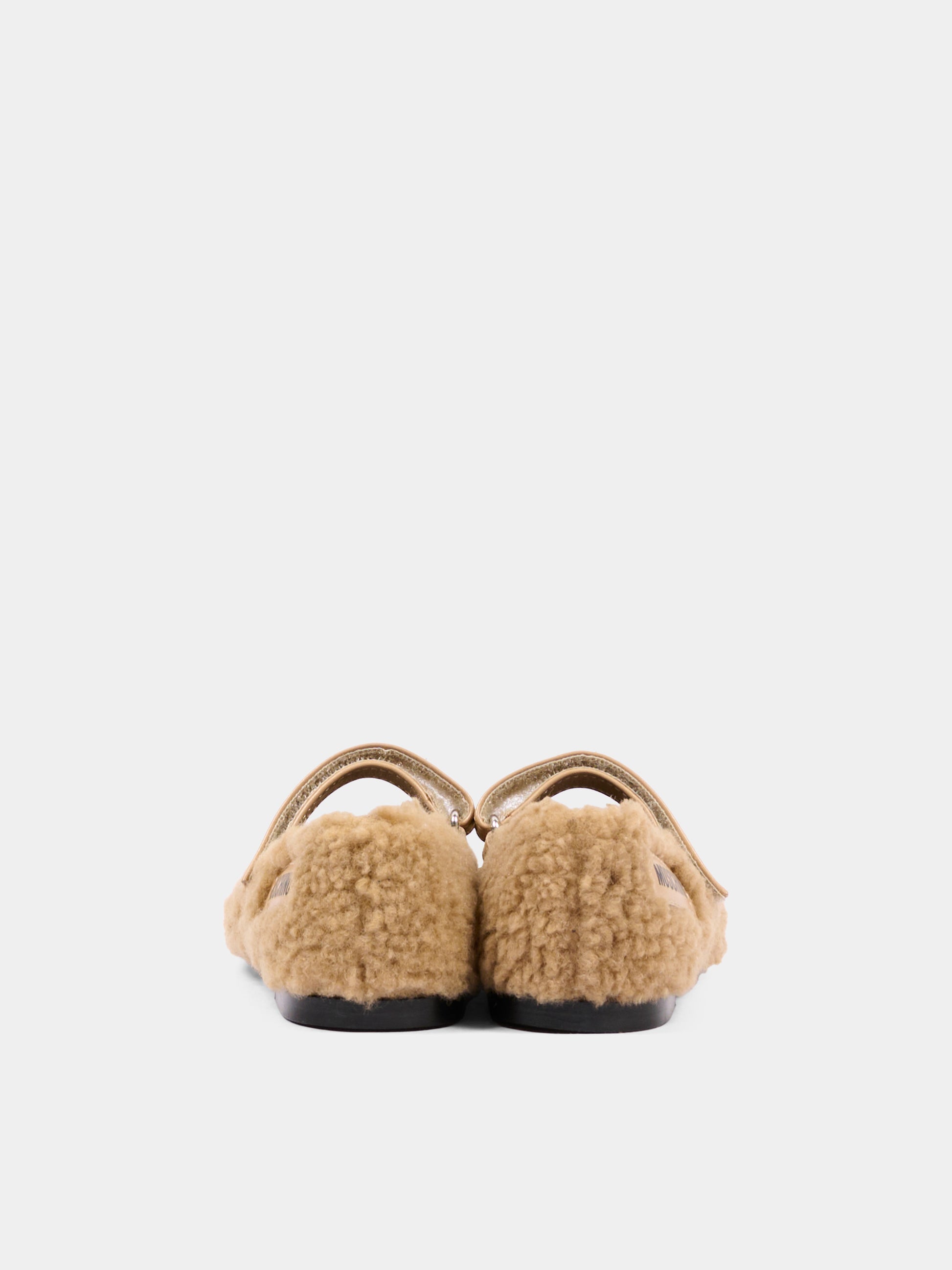 Ballerine beige per bambina in pelliccia,Moschino Kids,84081 VAR1