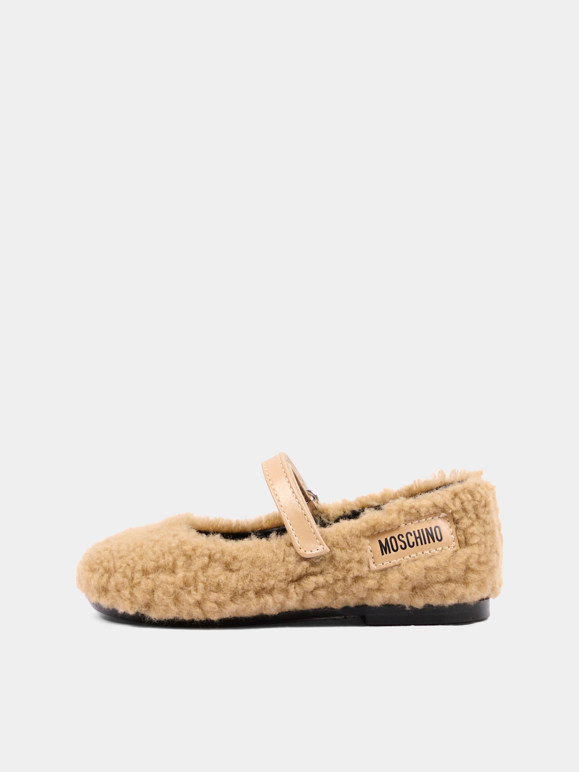 Ballerine beige per bambina in pelliccia,Moschino Kids,84081 VAR1