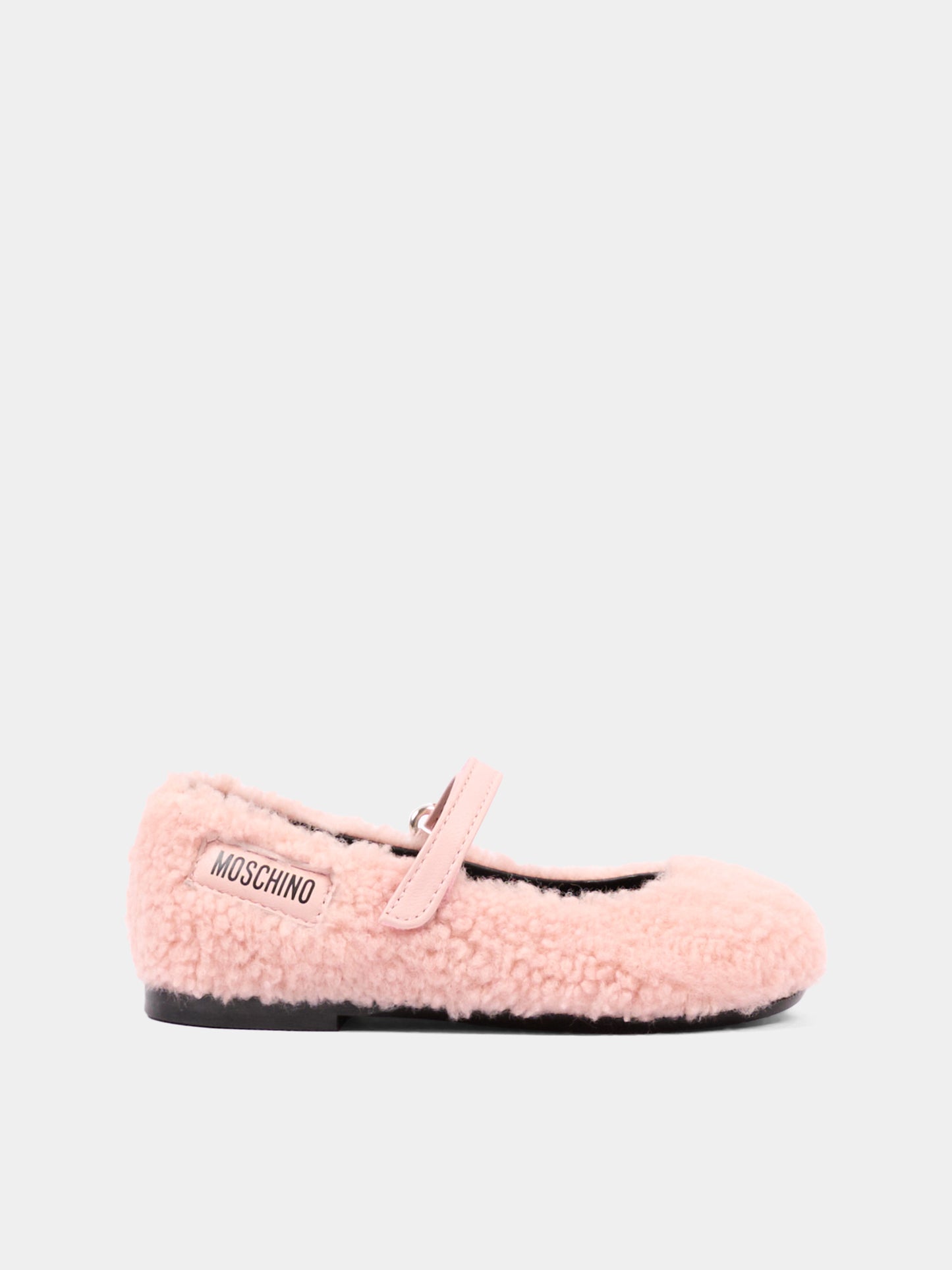Ballerine rosa per bambina in pelliccia,Moschino Kids,84081 VAR2