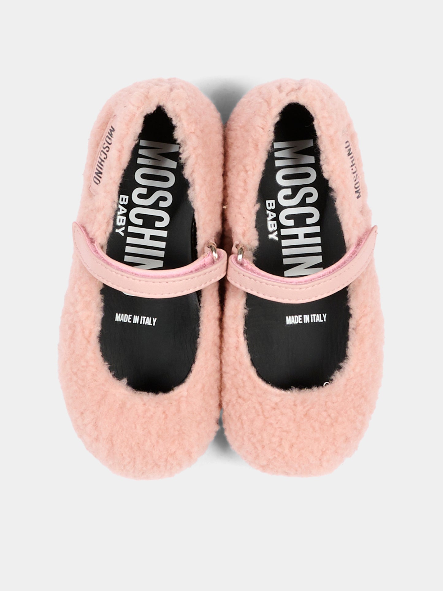 Ballerine rosa per bambina in pelliccia,Moschino Kids,84081 VAR2