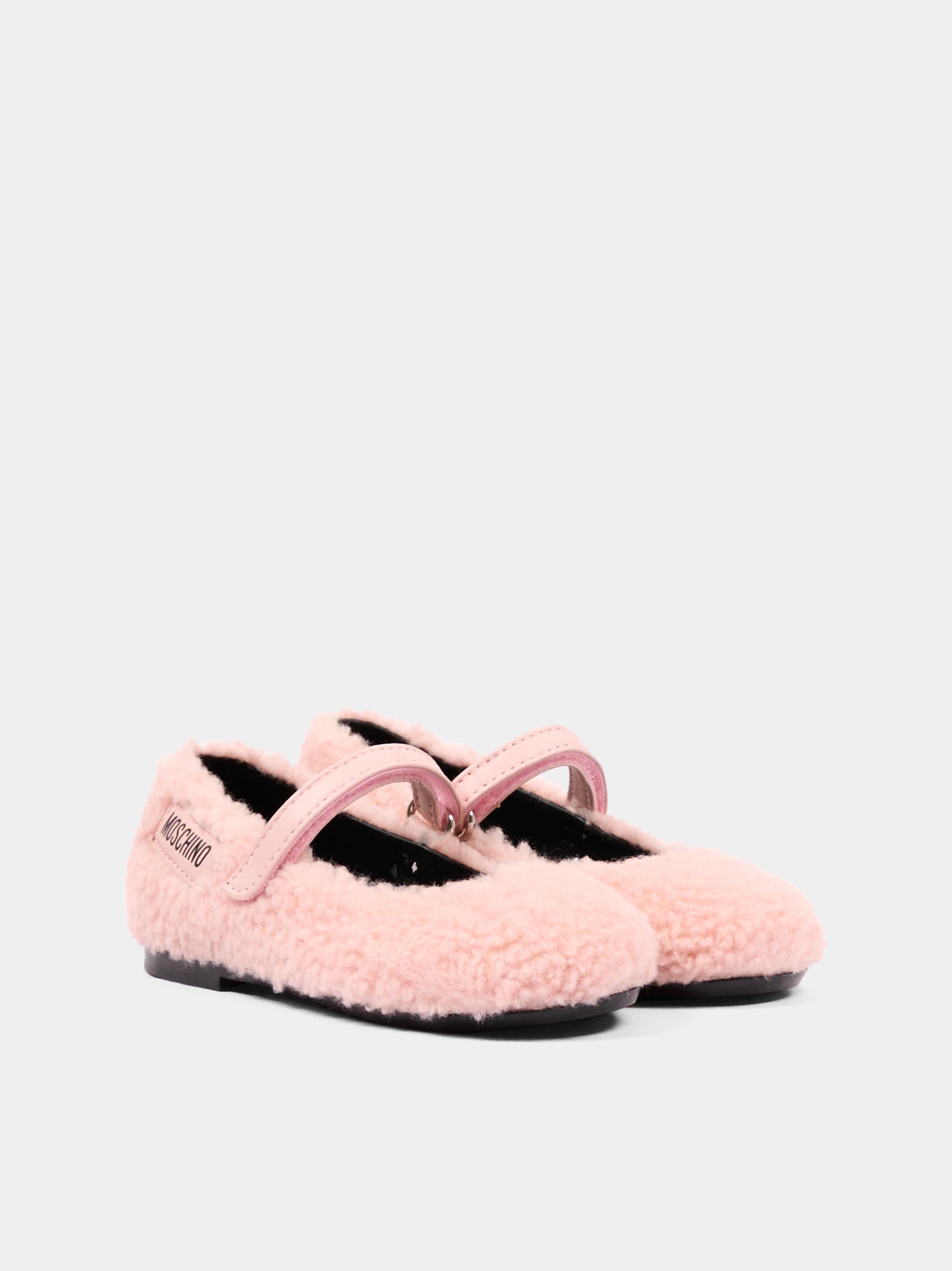 Ballerine rosa per bambina in pelliccia,Moschino Kids,84081 VAR2