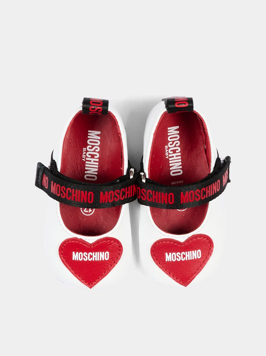 Ballerine bianche per neonata con cuore,Moschino Kids,84052 VAR1