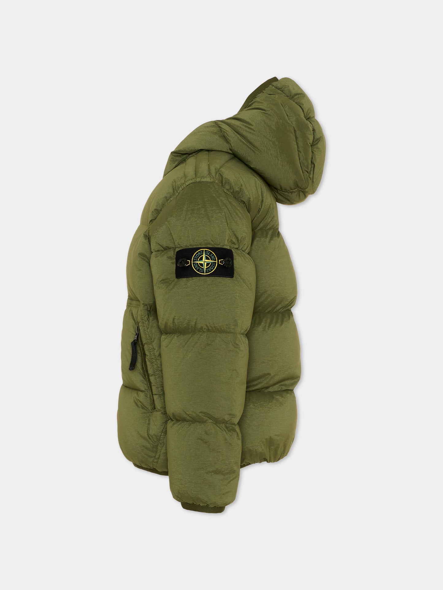 Piumino verde per bambino con patch logo,Stone Island Junior,L2S16 4100004 S0028 V005G