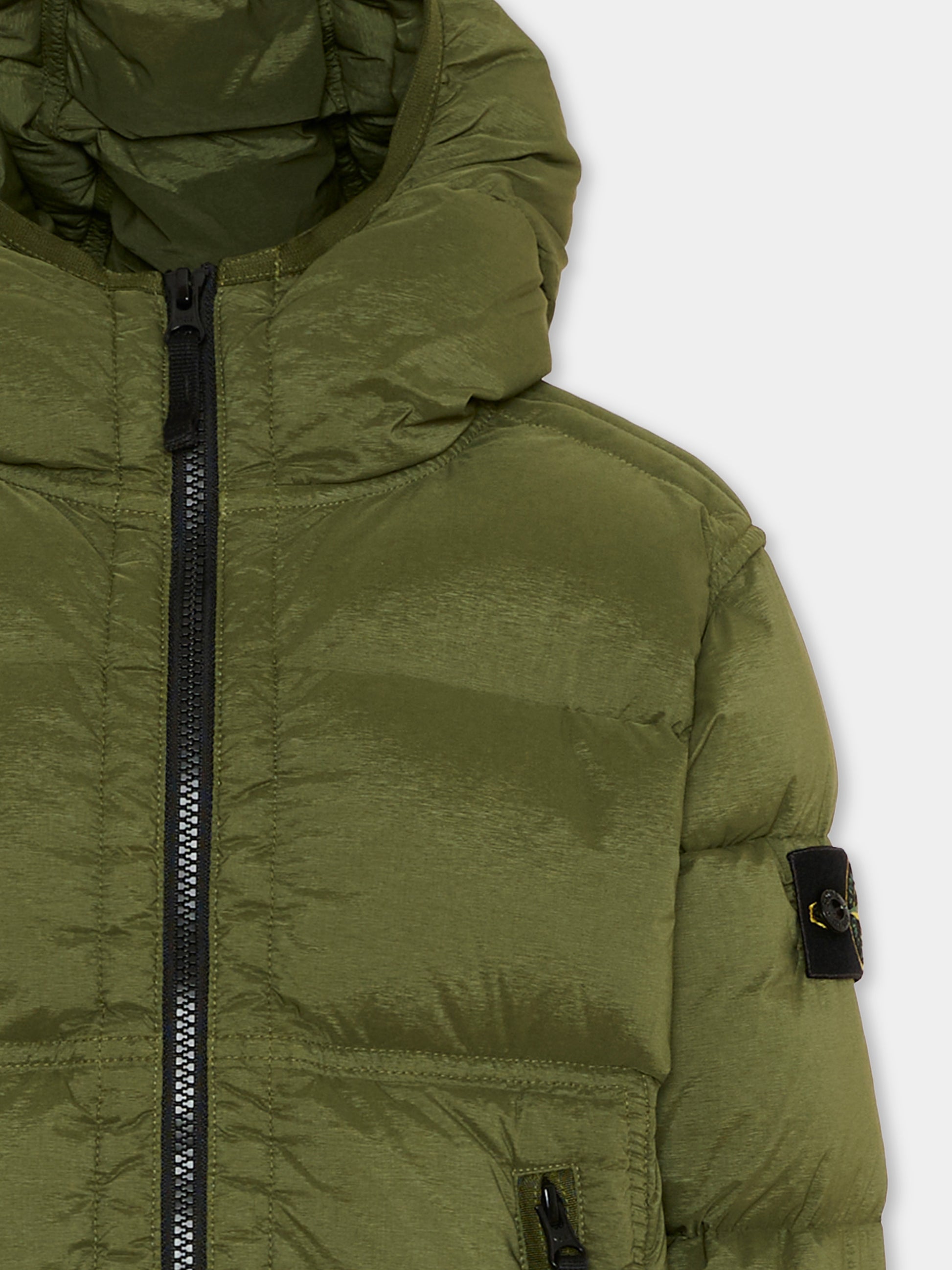 Piumino verde per bambino con patch logo,Stone Island Junior,L2S16 4100004 S0028 V005G