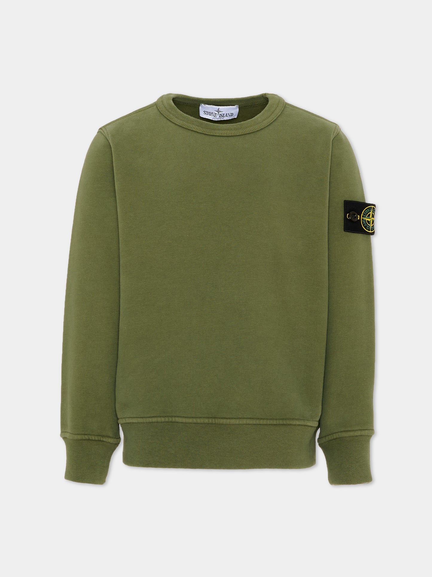 Felpa verde per bambino con logo patch,Stone Island Junior,L2S16 6100001 S0A20 V005G