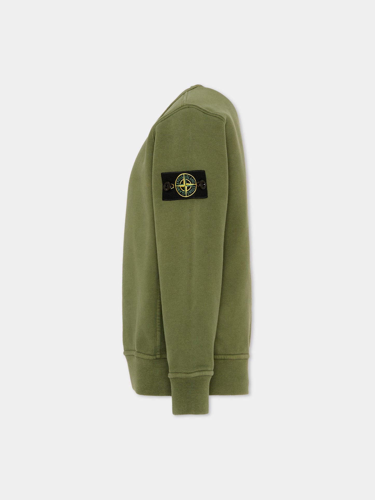 Felpa verde per bambino con logo patch,Stone Island Junior,L2S16 6100001 S0A20 V005G