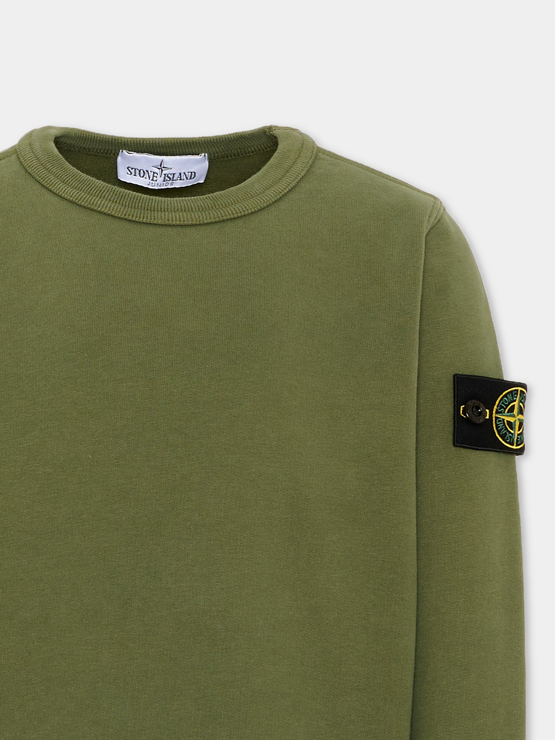 Felpa verde per bambino con logo patch,Stone Island Junior,L2S16 6100001 S0A20 V005G