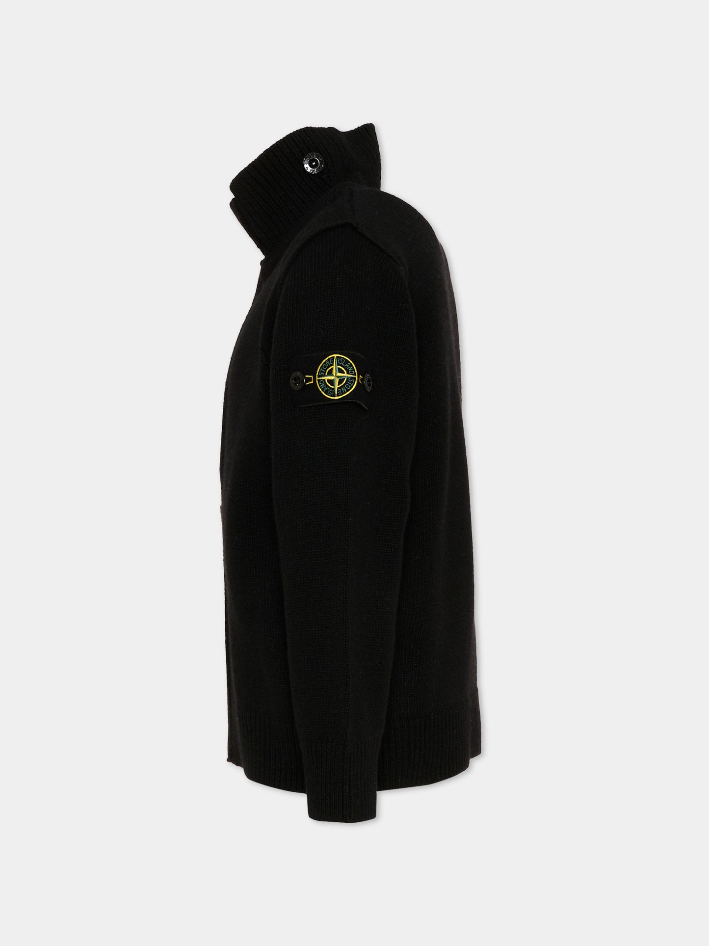Cardigan nero per bambino con patch logo,Stone Island Junior,L2S16 5100003 S00M1 V0029