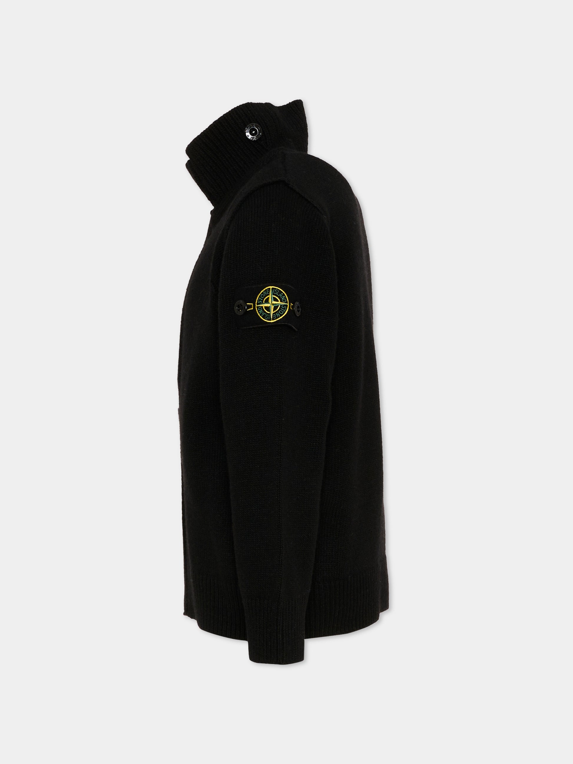 Cardigan nero per bambino con patch logo,Stone Island Junior,L2S16 5100003 S00M1 V0029